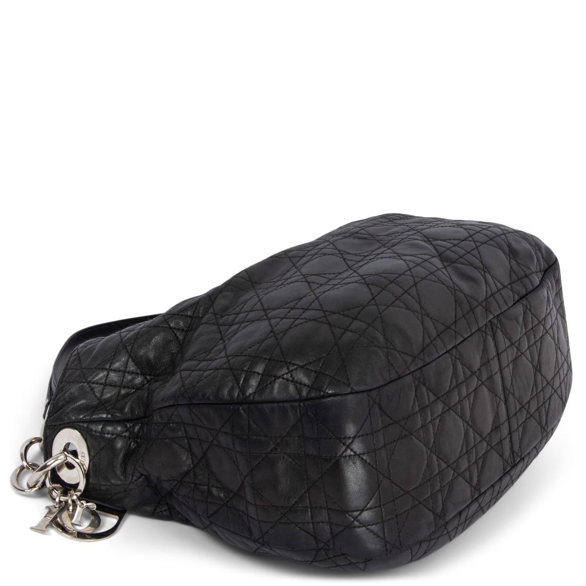  CHRISTIAN DIOR noir CANNAGE cuir SOFT LADY DIOR SMALL Sac hobo Pour femmes 