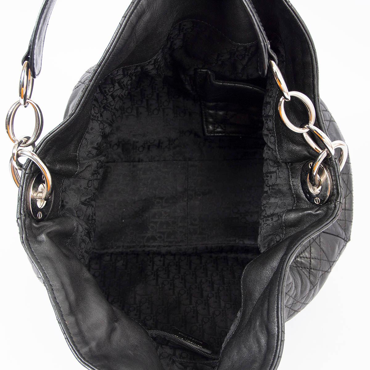 CHRISTIAN DIOR noir CANNAGE cuir SOFT LADY DIOR SMALL Sac hobo 1