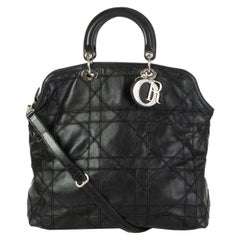 CHRISTIAN DIOR black Cannage Quilt leather GRANVILLE TOTE Shoulder Bag