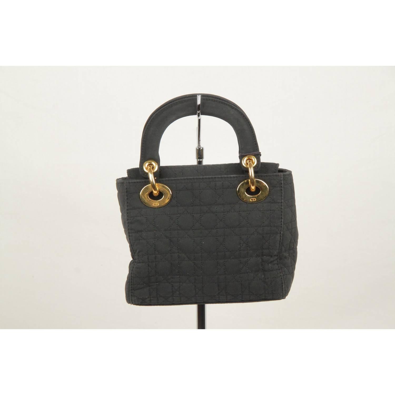 Christian Dior Black Cannage Quilted Canvas Mini Lady Dior Bag For Sale At 1stdibs