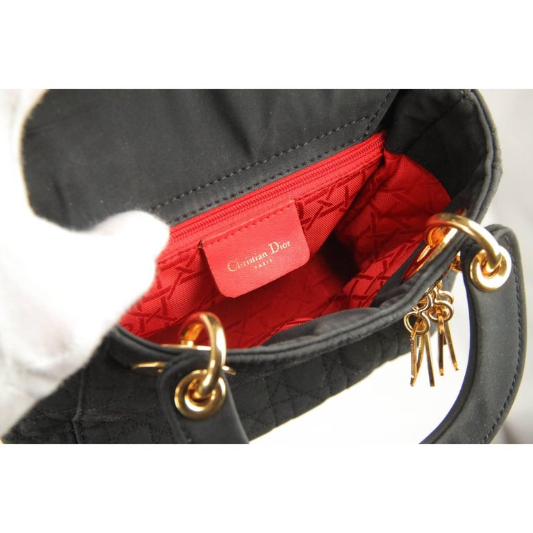 CHRISTIAN DIOR Black CANNAGE Quilted Canvas Mini LADY DIOR Bag