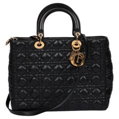 Christian Dior Noir Cannage Cuir d'agneau matelassé Large Lady Dior