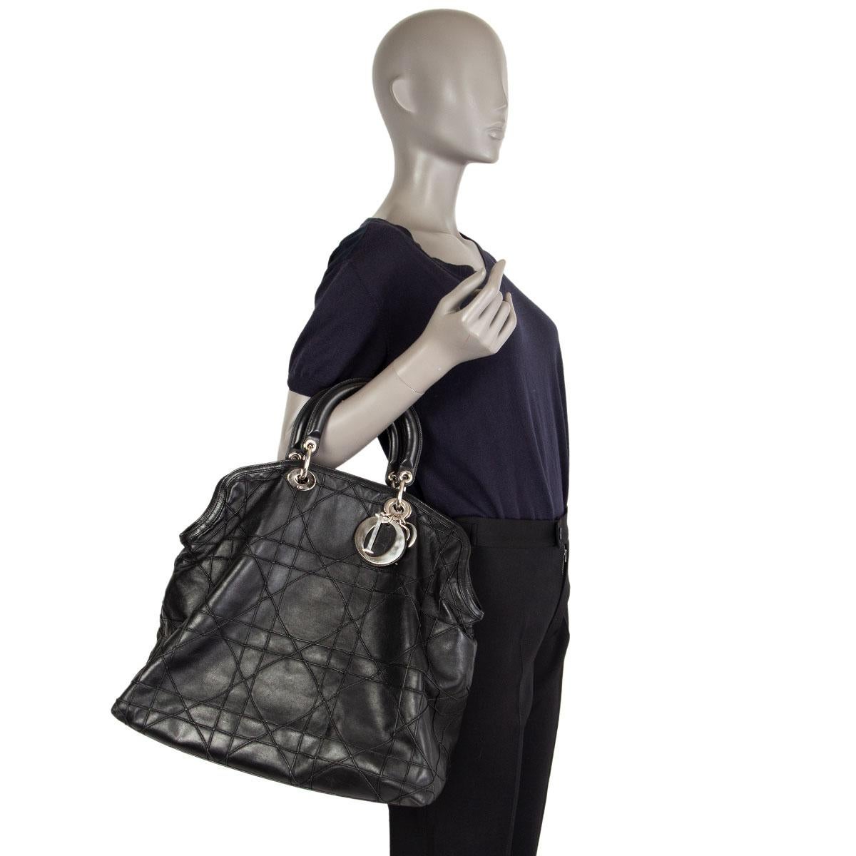 CHRISTIAN DIOR black Cannage quilted leather GRANVILLE Tote Bag 1