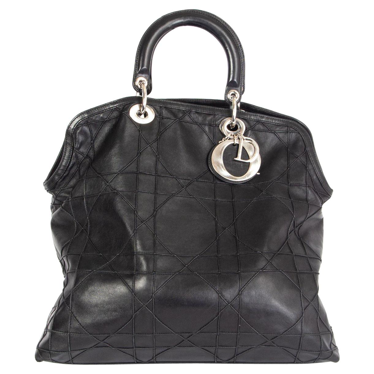CHRISTIAN DIOR black Cannage quilted leather GRANVILLE Tote Bag