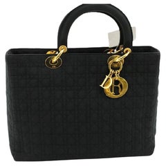 Christian Dior Schwarz Cannage Gesteppte Nylon Große Lady Dior Tasche