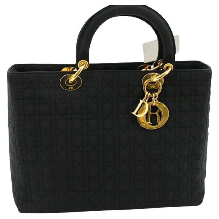 Christian Dior Black Cannage Quilted Nylon Large Lady Dior Bag at 1stDibs