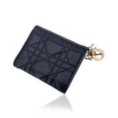 Christian Dior Black Cannage Quilting Leather Small Wallet Coin Purse