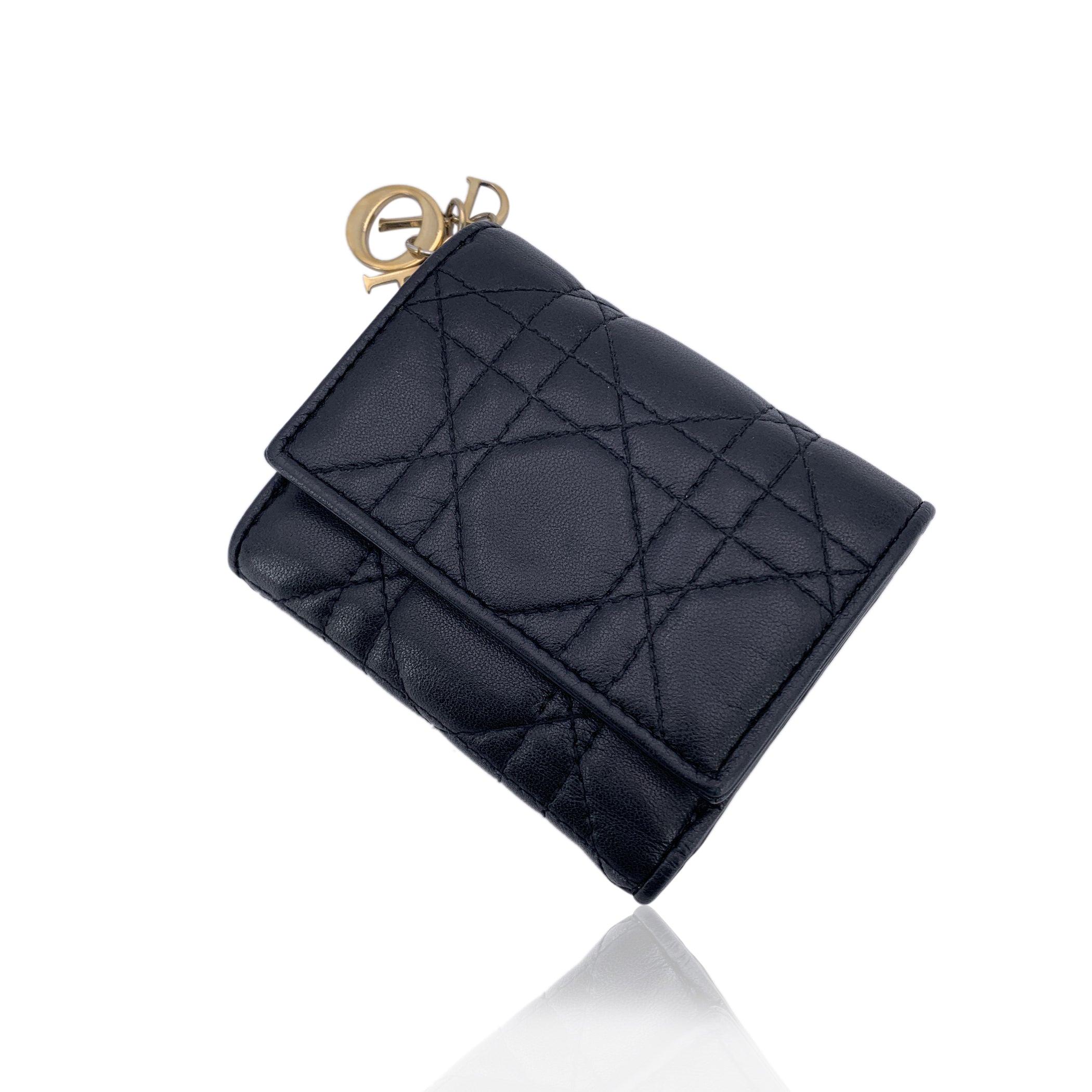 Christian Dior Black Cannage Quilting Leather Small Wallet Coin Purse In Excellent Condition In Rome, Rome