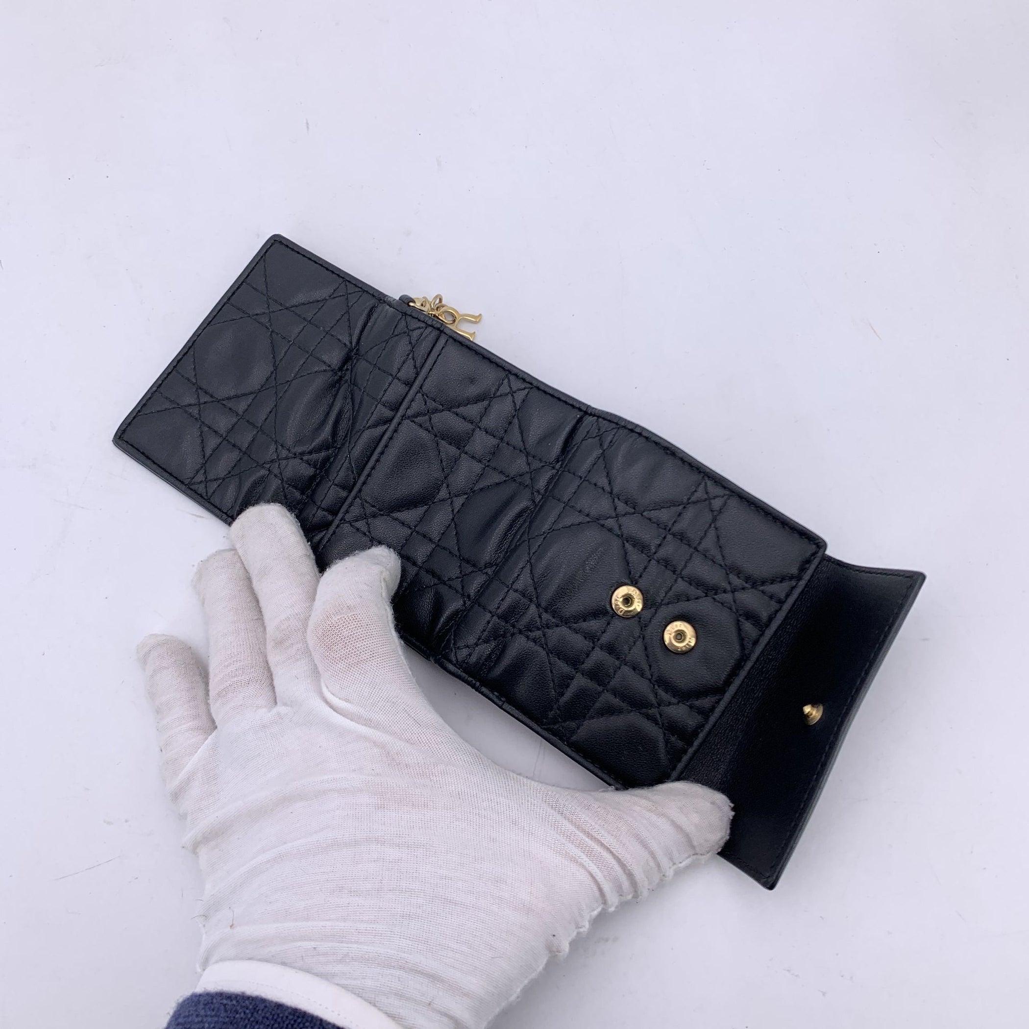 Christian Dior Black Cannage Quilting Leather Small Wallet Coin Purse 1