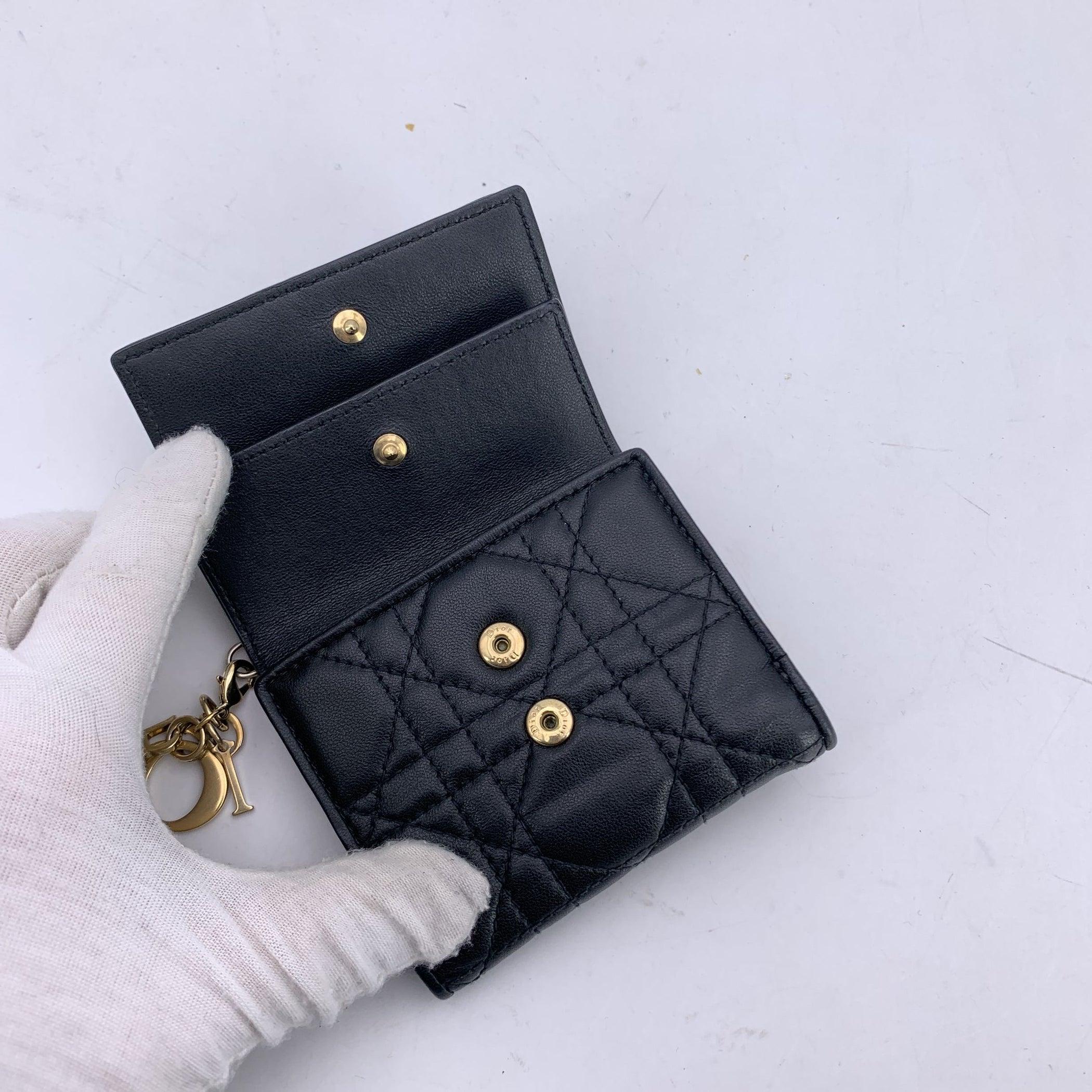Christian Dior Black Cannage Quilting Leather Small Wallet Coin Purse 2