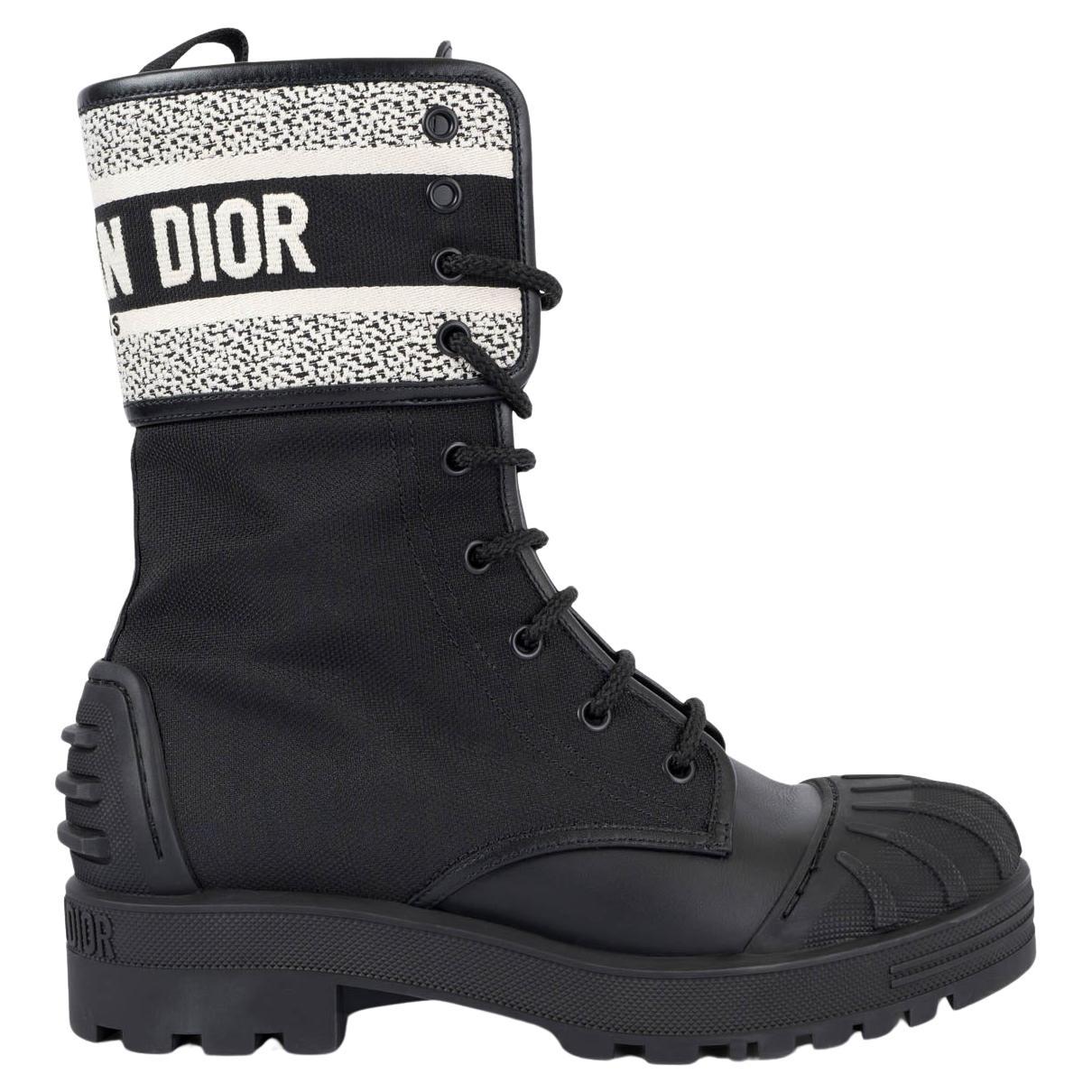 Dior Black/Green Leather and Canvas D-major Ankle Boots Size 39 Dior