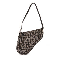 Christian Dior Black Canvas & Blue Calfskin Leather Vintage Mini Saddle Bag