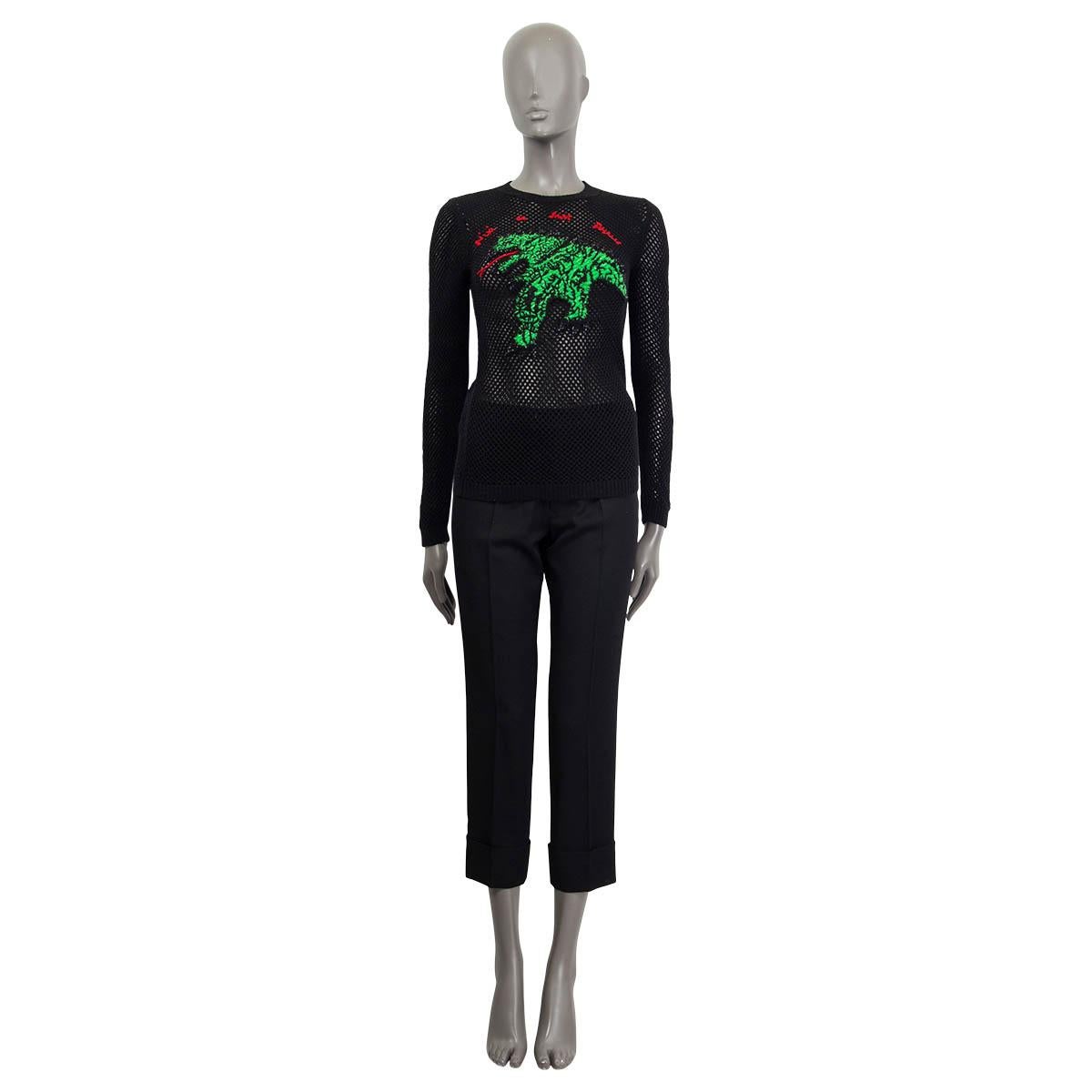 100% authentic Christian Dior 2018 'Niki de Saint Phalle' knit sweater in black cashmere (assumed cause tag is missing). Features a green dragon embroidery on the front and long sleeves. Unlined. Has been worn once and is in virtually new condition.