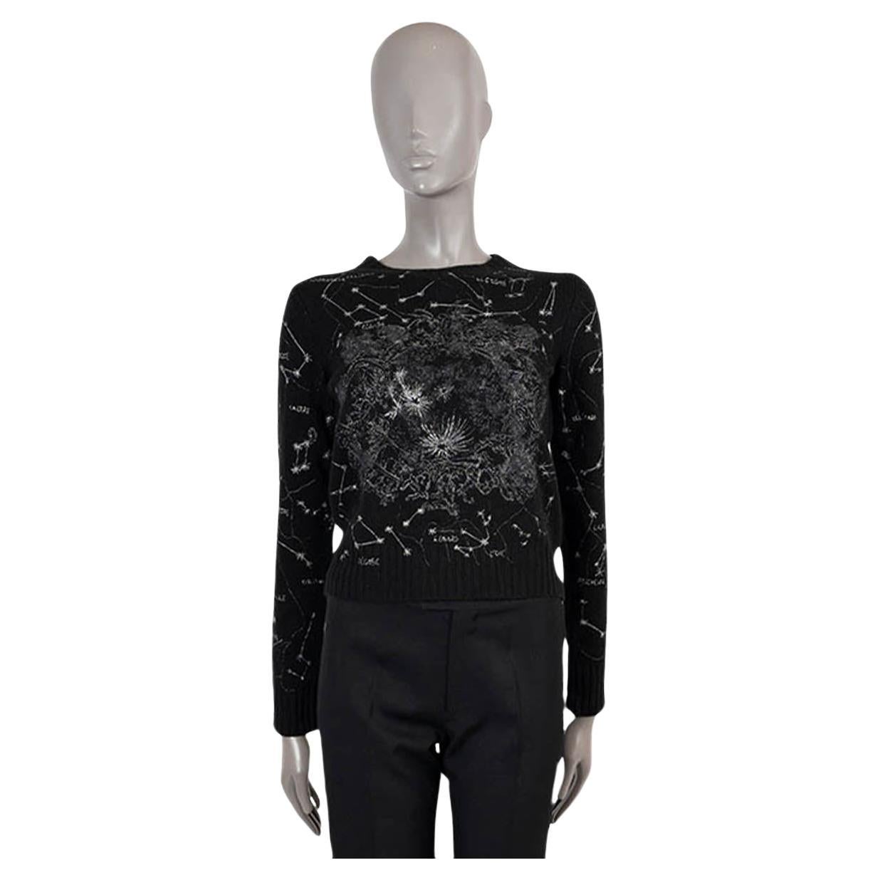 CHRISTIAN DIOR black cashmere 2021 ZODIAC EMBROIDERED Sweater 36 XS