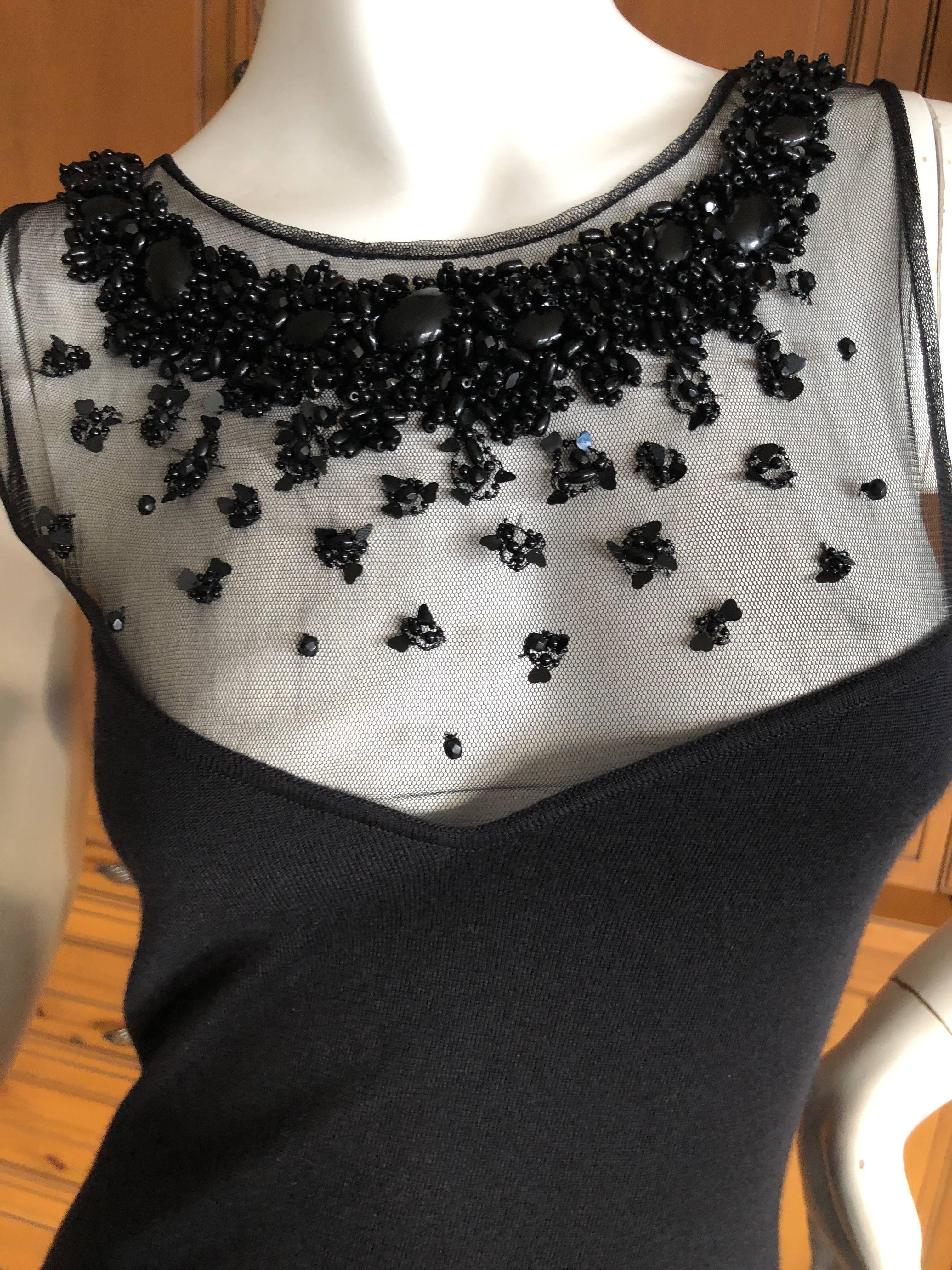 Christian Dior Classic Black Cashmere Cocktail Dress w Jeweled Collar by Lesage In Excellent Condition For Sale In Cloverdale, CA