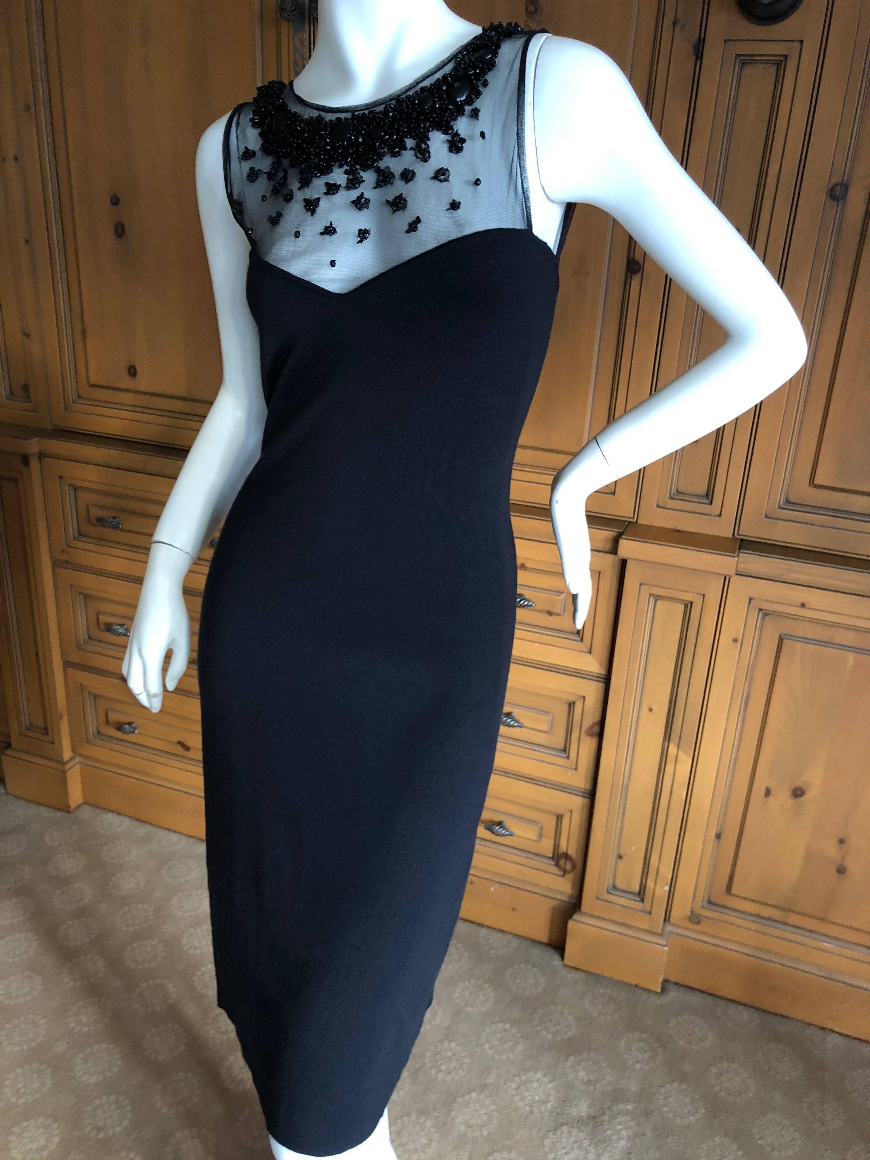 Christian Dior Classic Black Cashmere Cocktail Dress w Jeweled Collar by Lesage For Sale 3