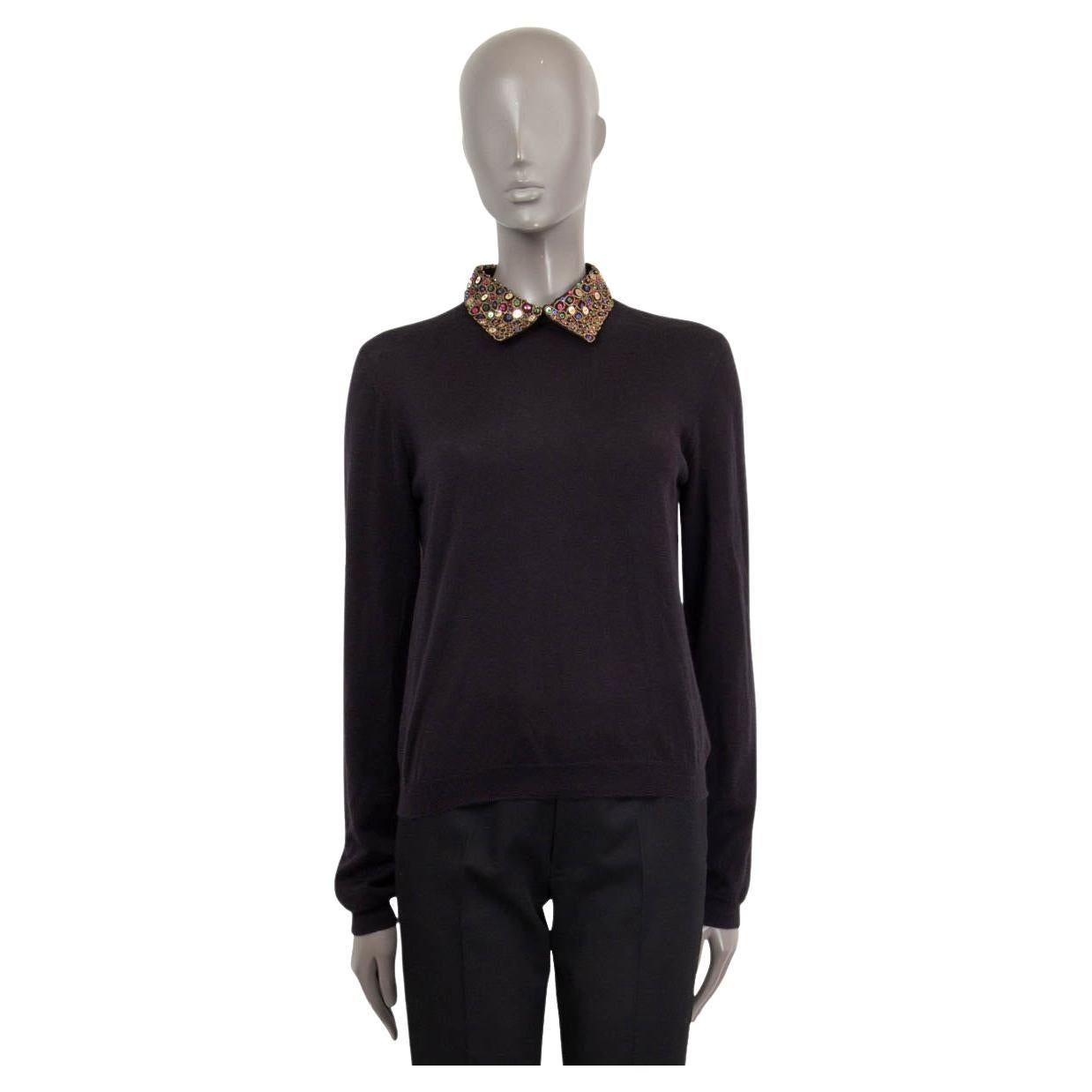 CHRISTIAN DIOR black cashmere SEQUIN COLLARED Sweater S For Sale