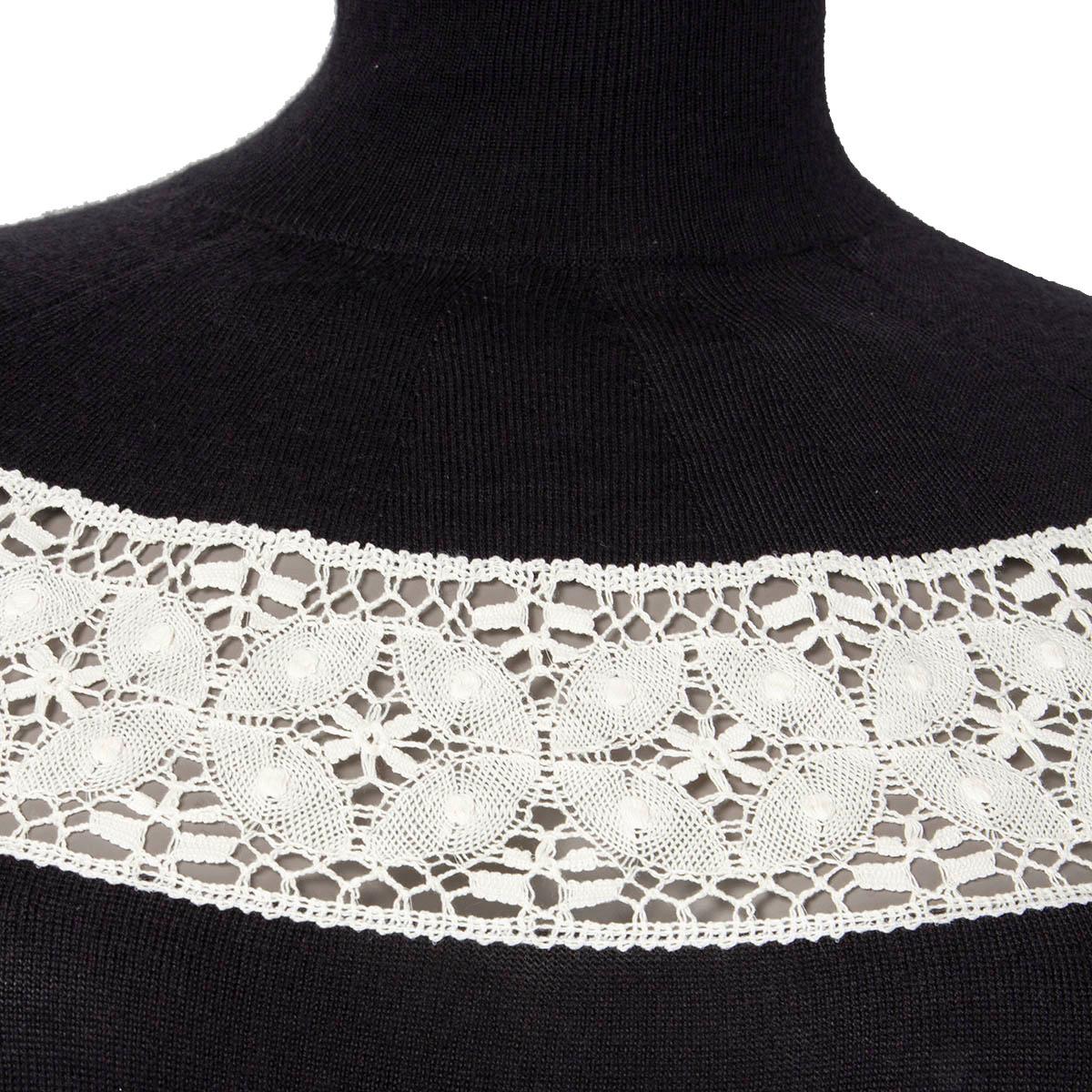 Black CHRISTIAN DIOR black cashmere & silk 2018 CROCHET TRIM Mock Neck Sweater 38 S For Sale
