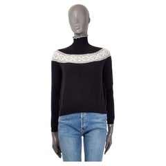 CHRISTIAN DIOR black cashmere & silk 2018 CROCHET TRIM Mock Neck Sweater 38 S