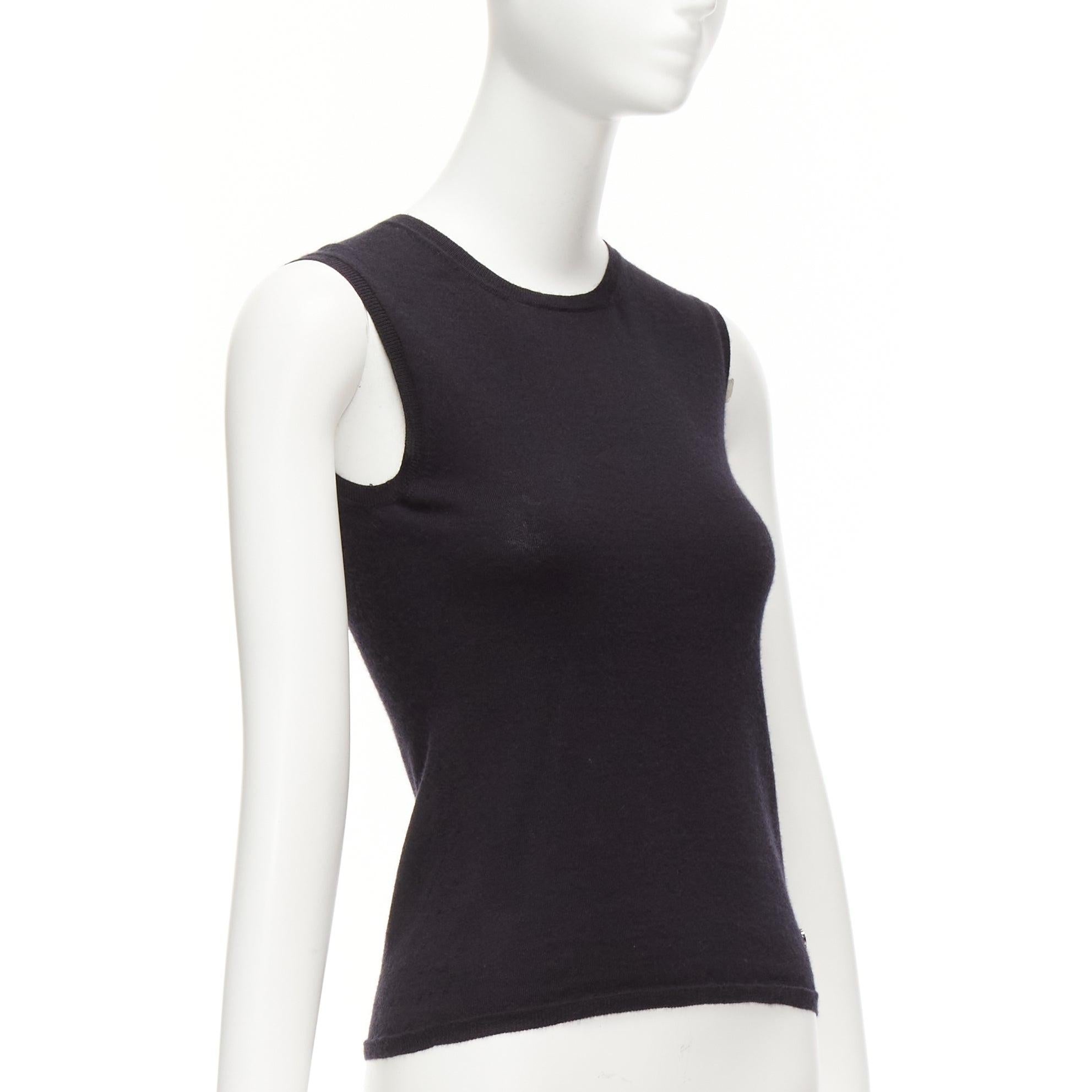Black CHRISTIAN DIOR black cashmere silk CD logo charm knit tank vest FR36 S For Sale