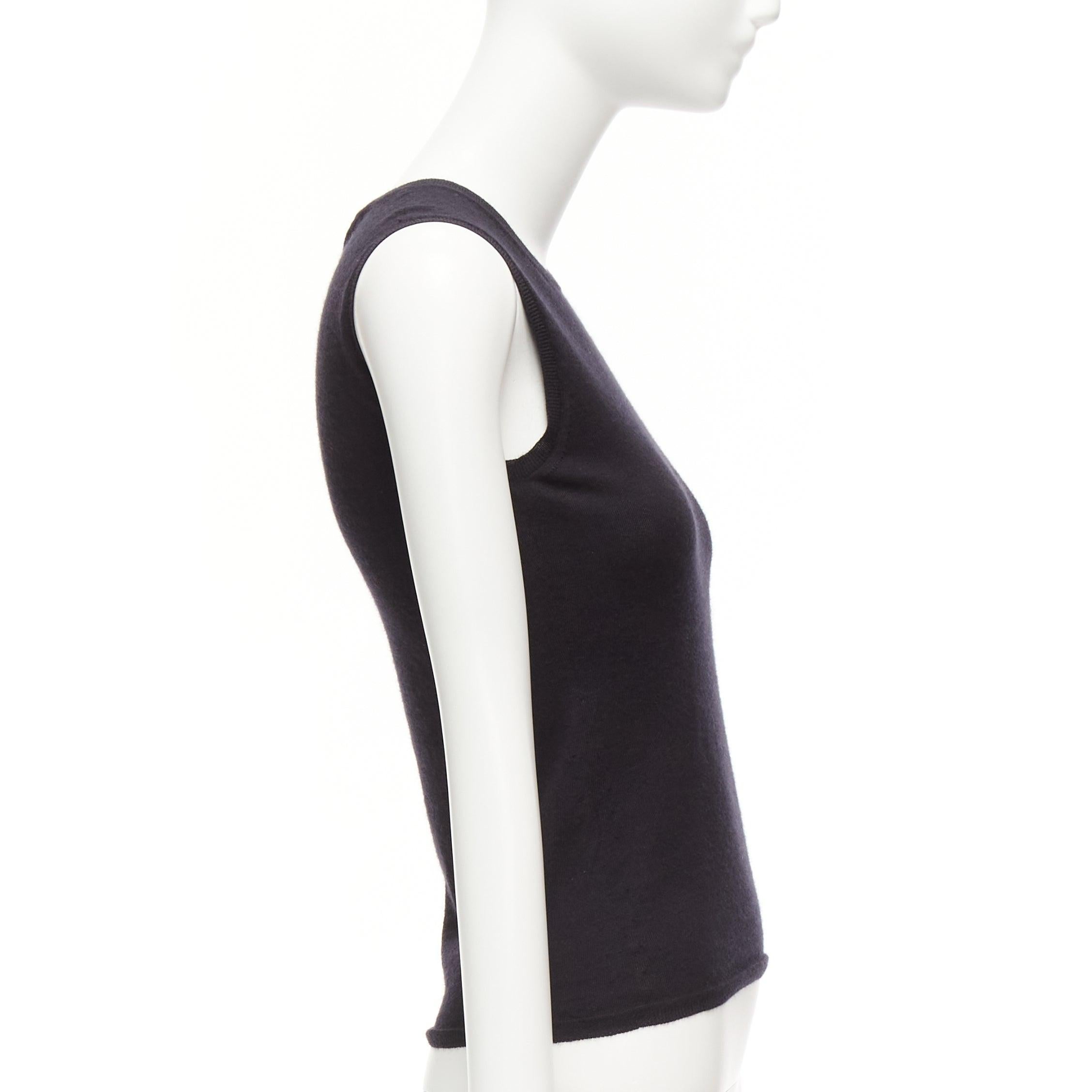CHRISTIAN DIOR black cashmere silk CD logo charm knit tank vest FR36 S In Good Condition For Sale In Hong Kong, NT