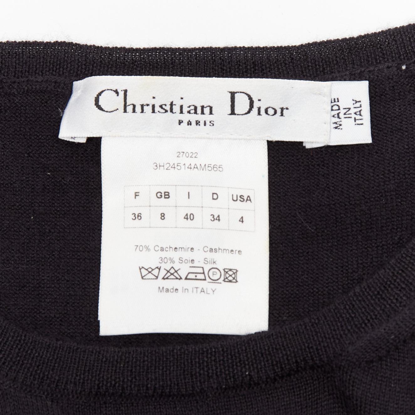 CHRISTIAN DIOR black cashmere silk CD logo charm knit tank vest FR36 S For Sale 3