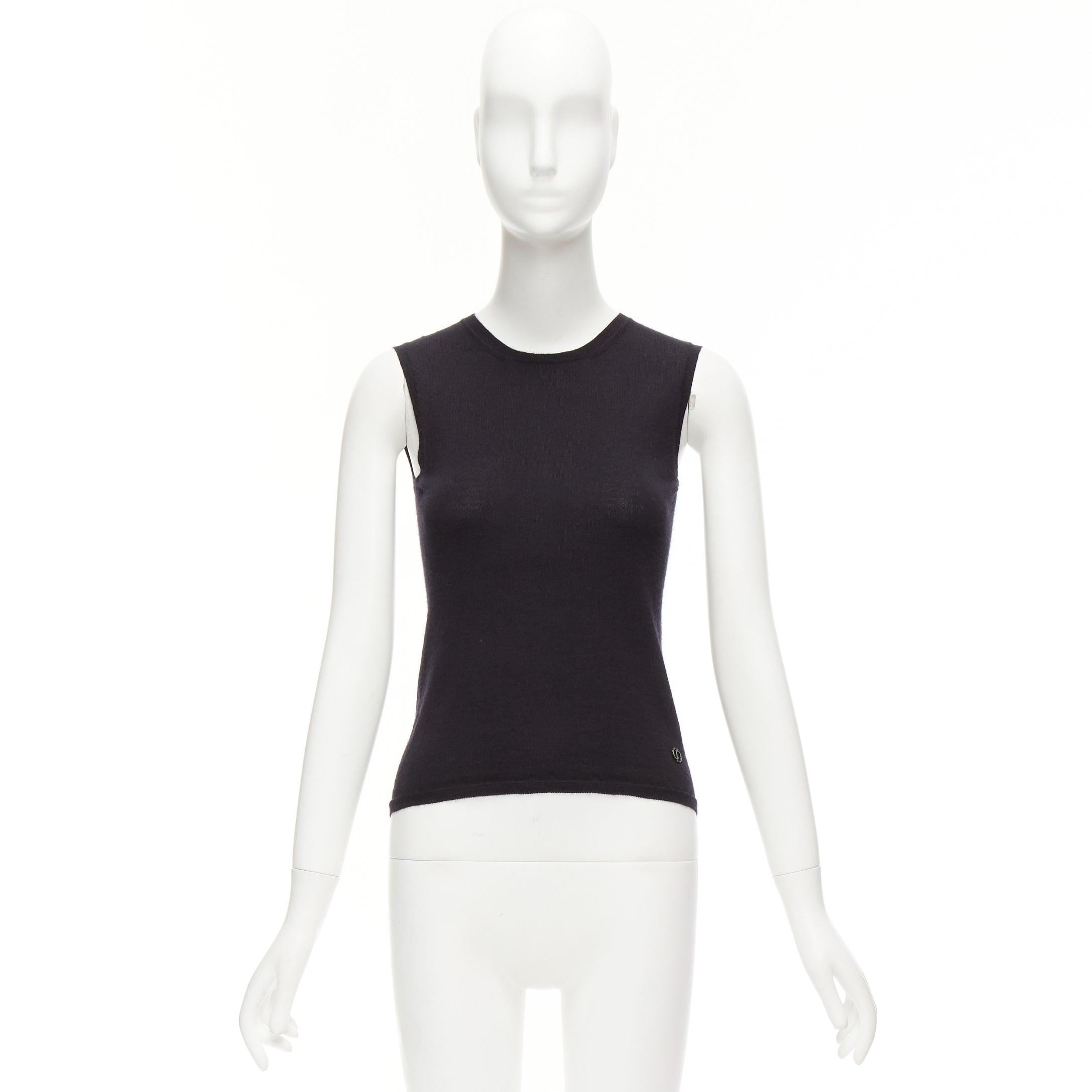 CHRISTIAN DIOR black cashmere silk CD logo charm knit tank vest FR36 S For Sale 4
