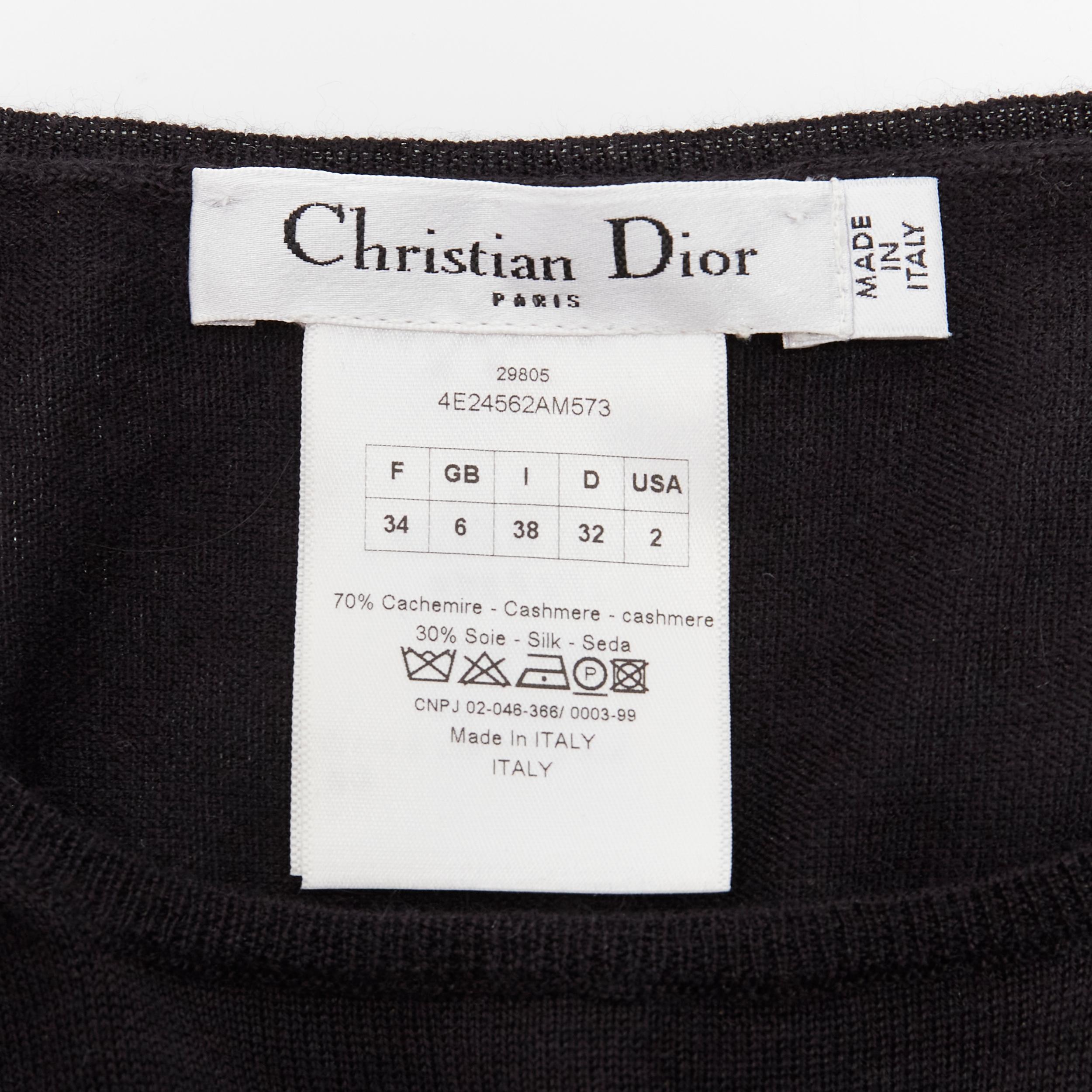 CHRISTIAN DIOR black cashmere silk silver CD logo long sleeve sweater FR34 XS For Sale 4