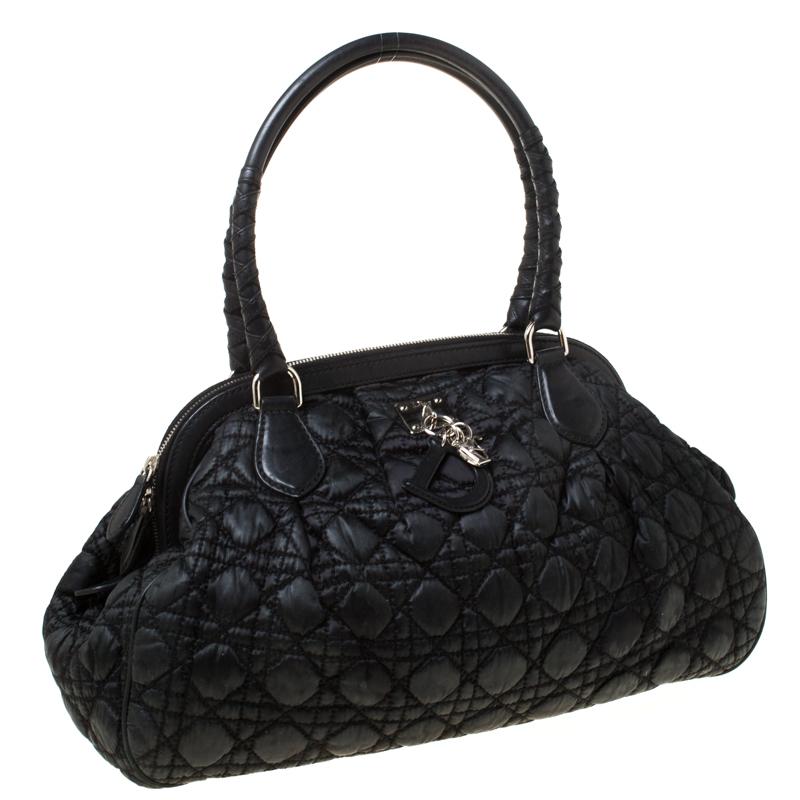 Women's Christian Dior Black Charming Cannage Quilted Satin Doctor's Bag