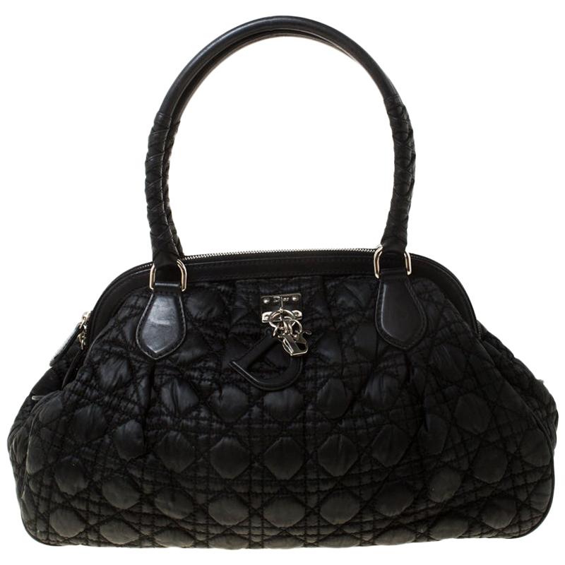 Christian Dior Black Charming Cannage Quilted Satin Doctor's Bag