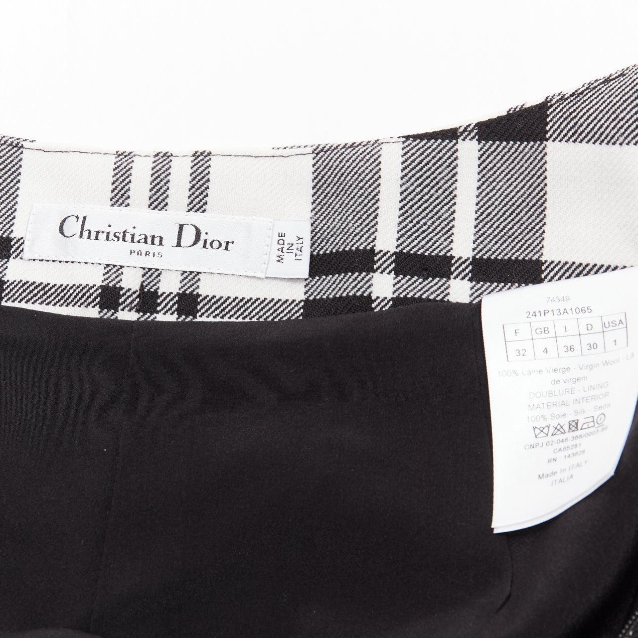 CHRISTIAN DIOR black checked virgin wool high waisted shorts FR32 XXS For Sale 4
