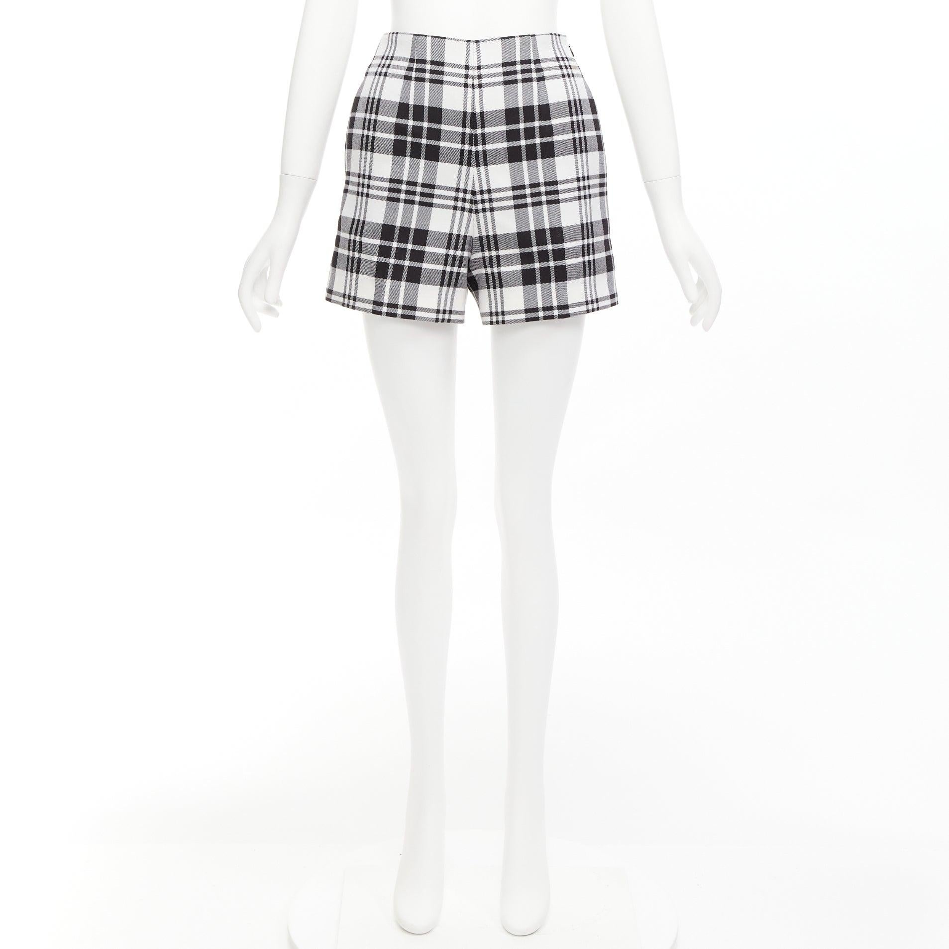 CHRISTIAN DIOR black checked virgin wool high waisted shorts FR32 XXS For Sale 4