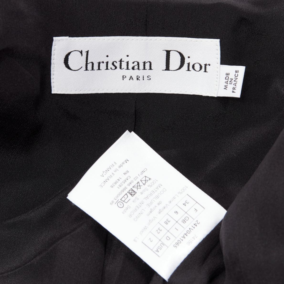 CHRISTIAN DIOR blazer de bar signature en laine vierge à carreaux noirs FR34 XS en vente 6