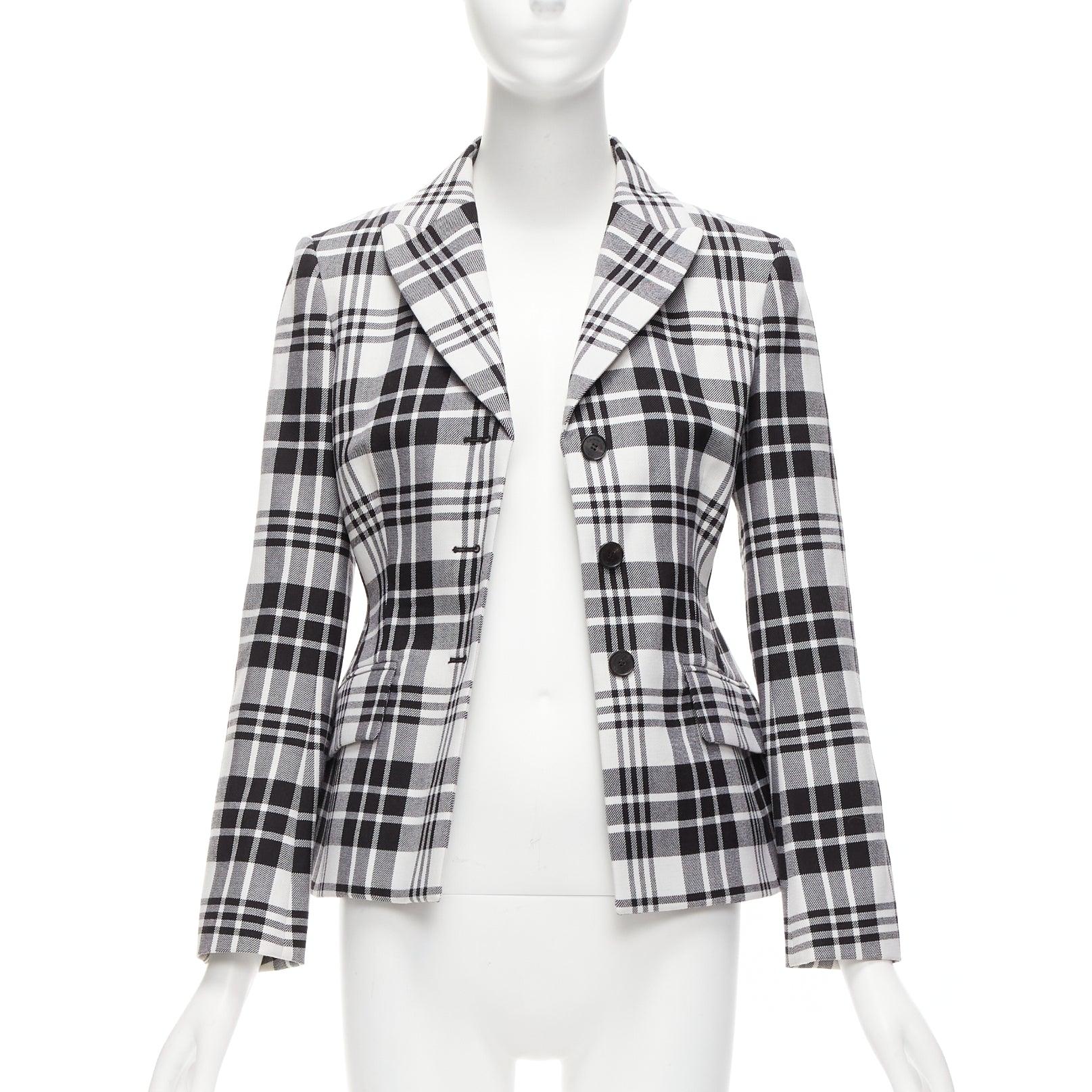CHRISTIAN DIOR black checked virgin wool signature bar jacket blazer FR34 XS In Excellent Condition For Sale In Hong Kong, NT