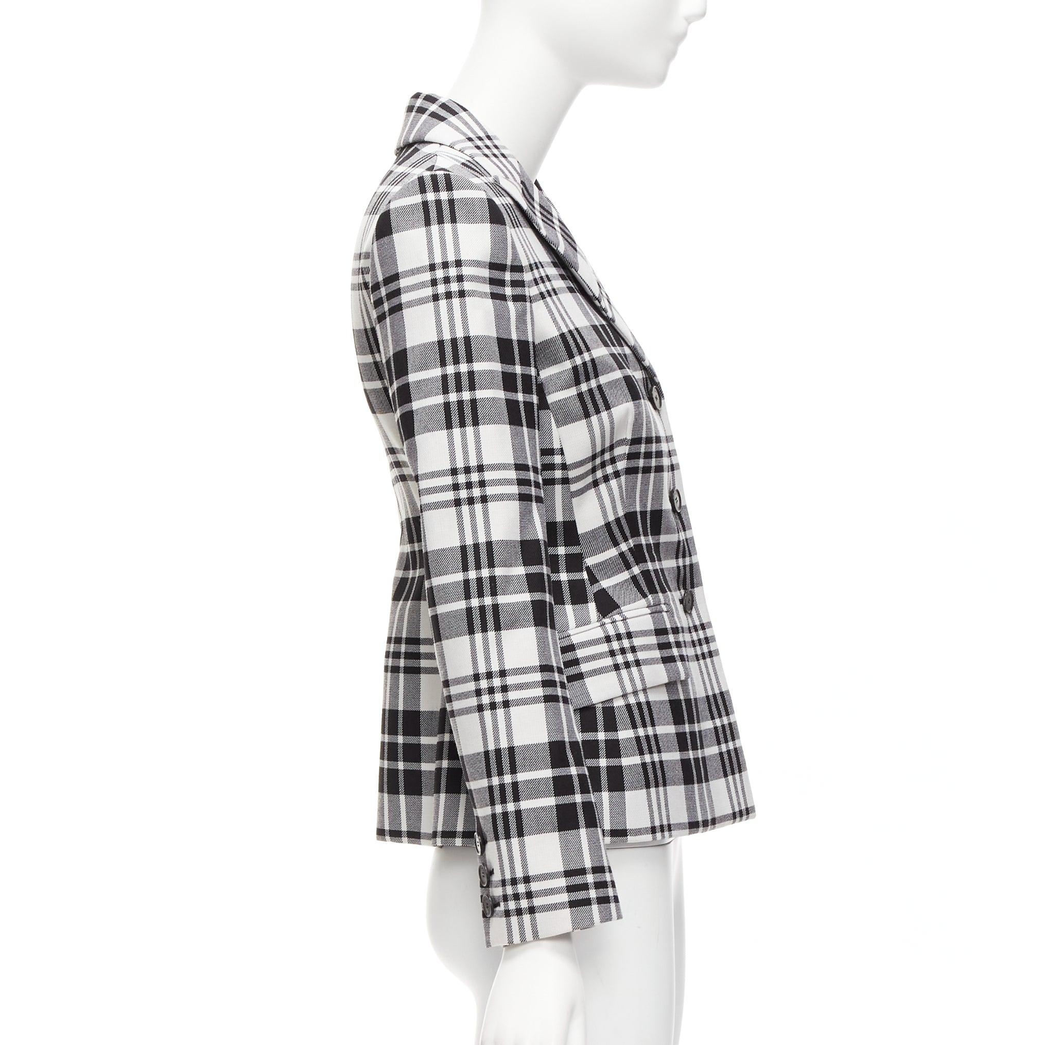Women's CHRISTIAN DIOR black checked virgin wool signature bar jacket blazer FR34 XS