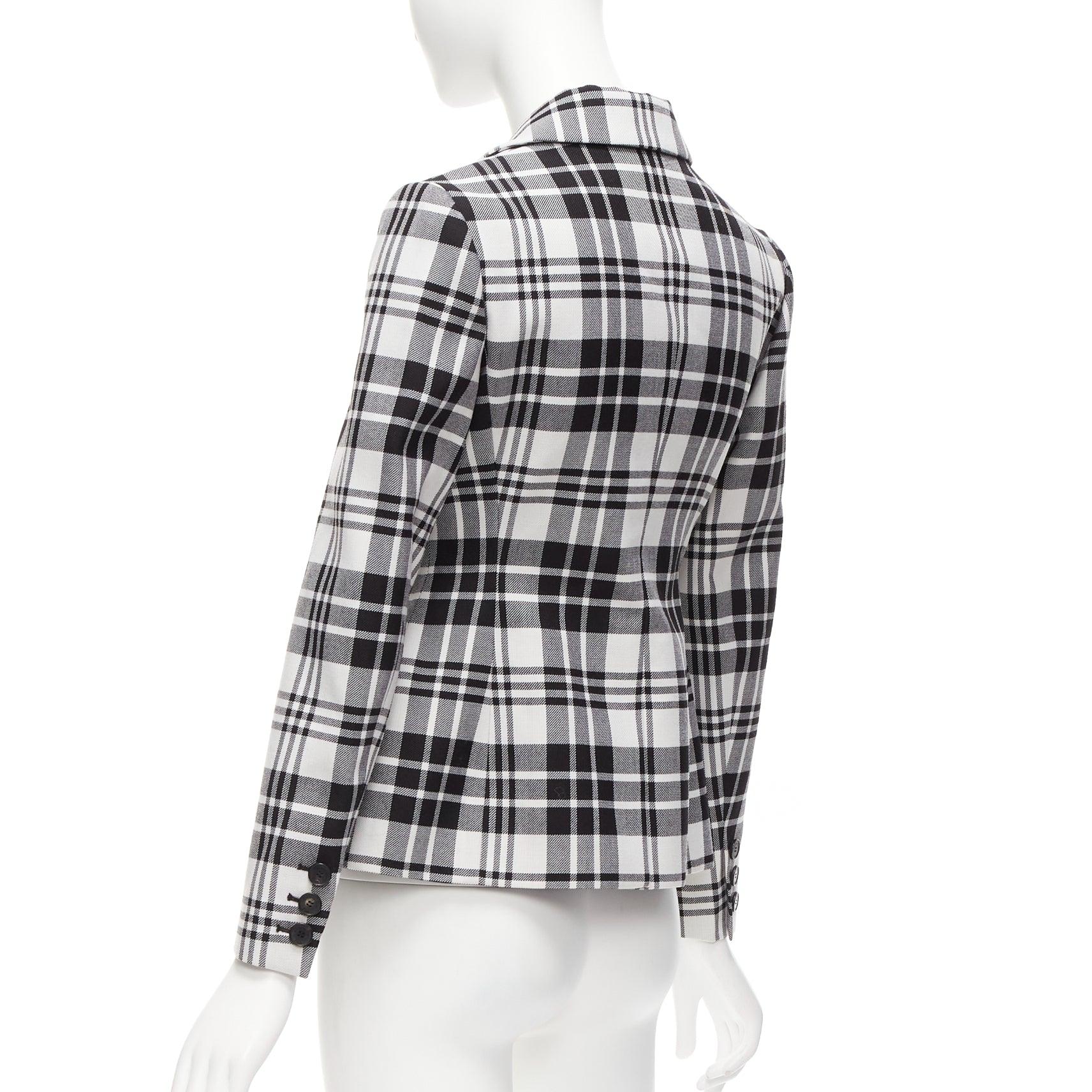 CHRISTIAN DIOR black checked virgin wool signature bar jacket blazer FR34 XS 2