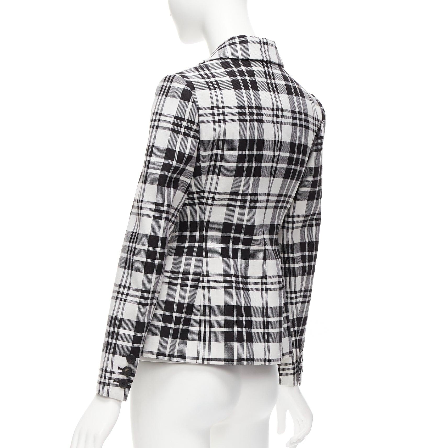 CHRISTIAN DIOR black checked virgin wool signature bar jacket blazer FR34 XS For Sale 3