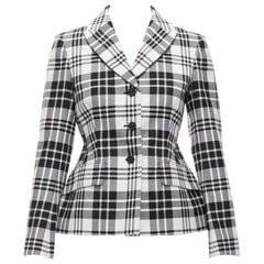 CHRISTIAN DIOR black checked virgin wool signature bar jacket blazer FR34 XS