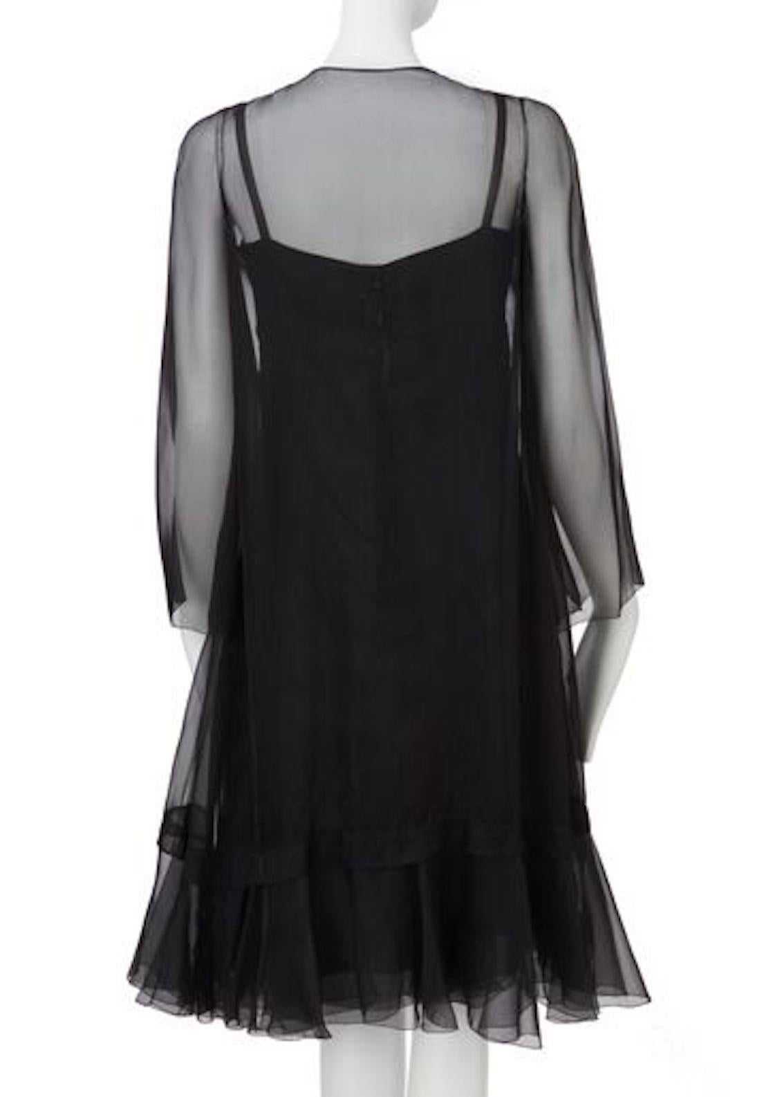 Christian Dior, Black Chiffon dress with jacket, Spring/Summer 1966 In Good Condition In London, GB