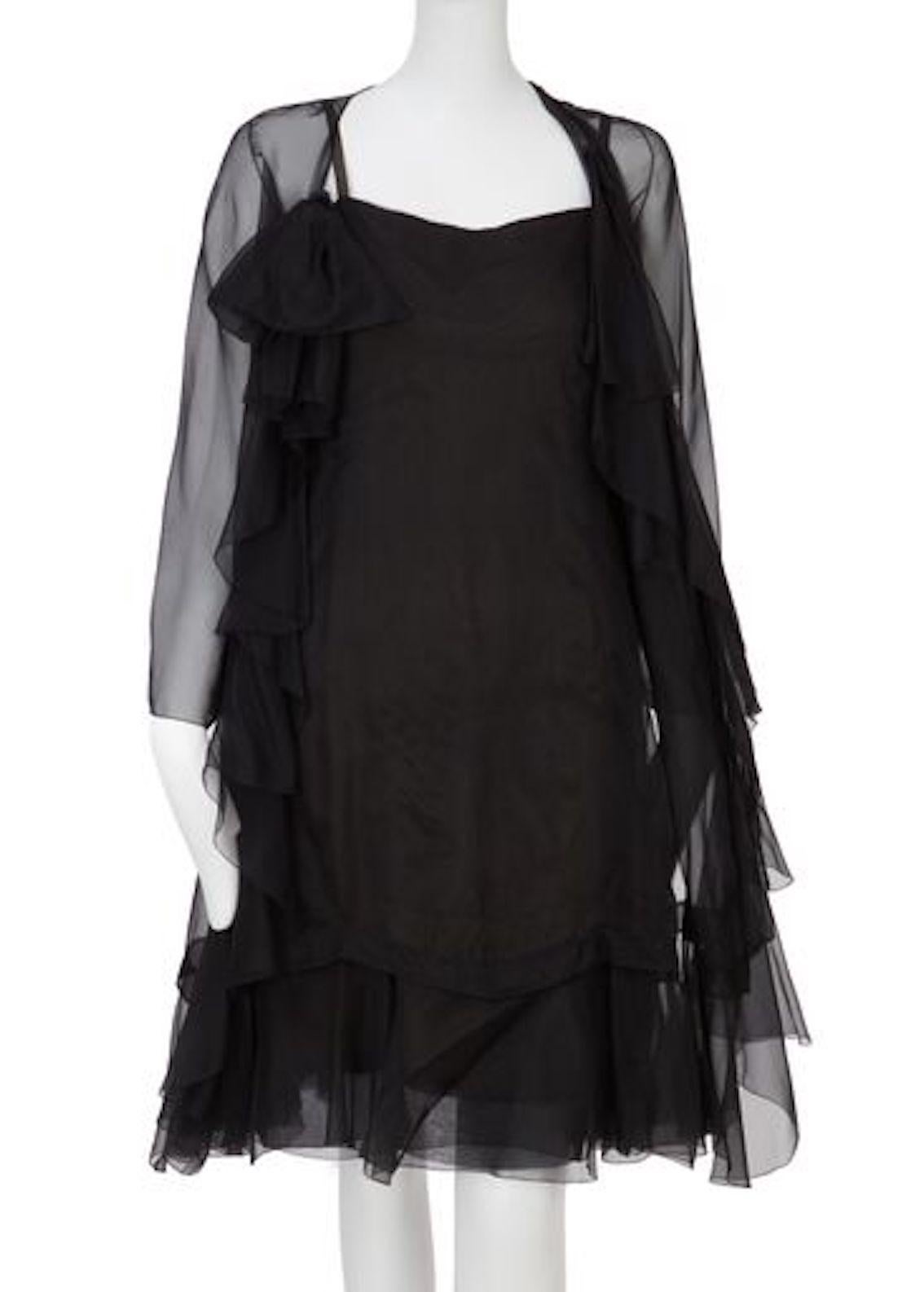 Women's Christian Dior, Black Chiffon dress with jacket, Spring/Summer 1966