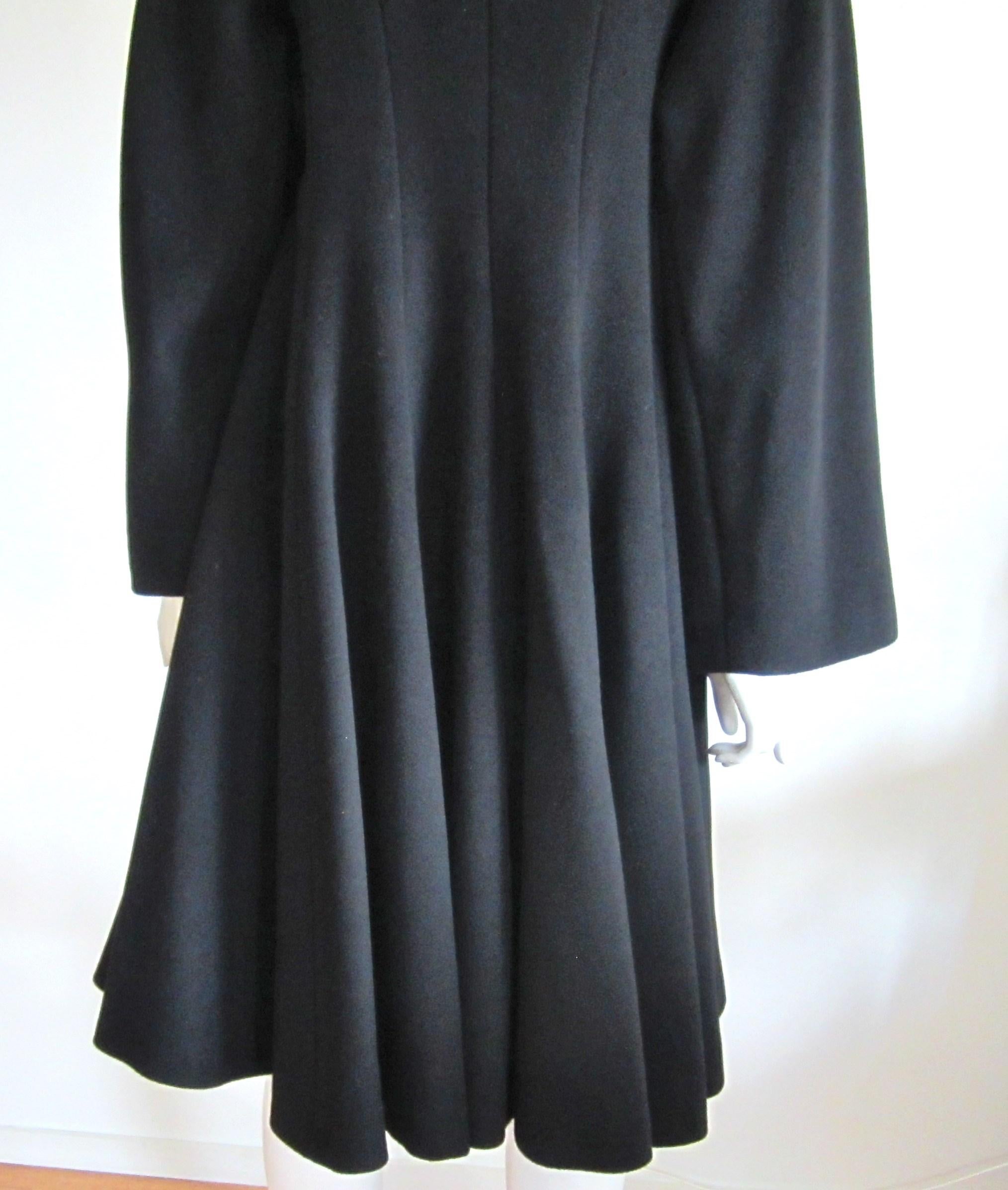 Women's Christian Dior Black Coat Princess Cut Numbered Wool - Cashmere 38- Wide Sleeve
