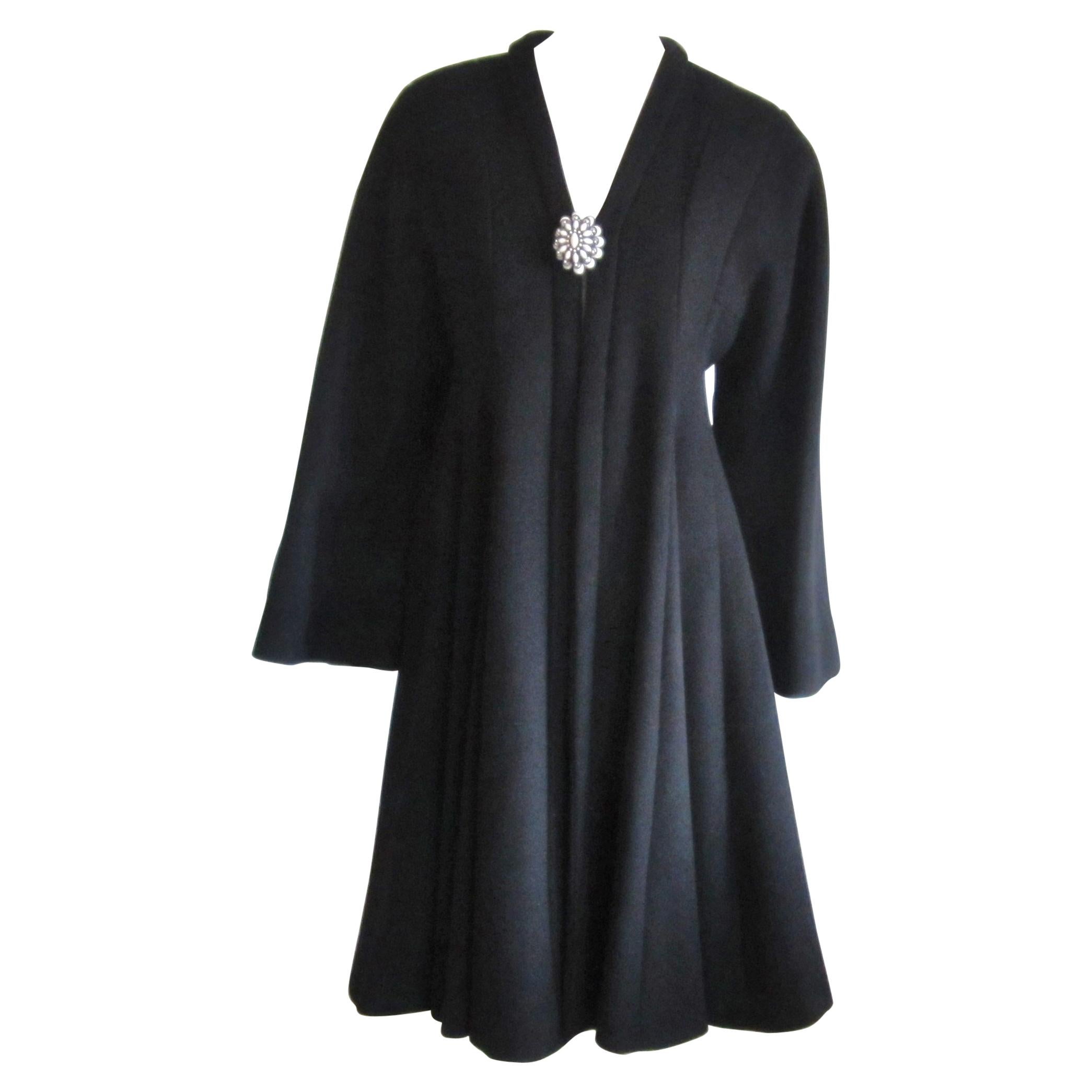 Christian Dior Black Coat Princess Cut Numbered Wool - Cashmere 38- Wide Sleeve