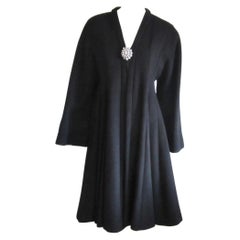 Vintage Christian Dior Black Coat Princess Cut Numbered Wool - Cashmere 38- Wide Sleeve