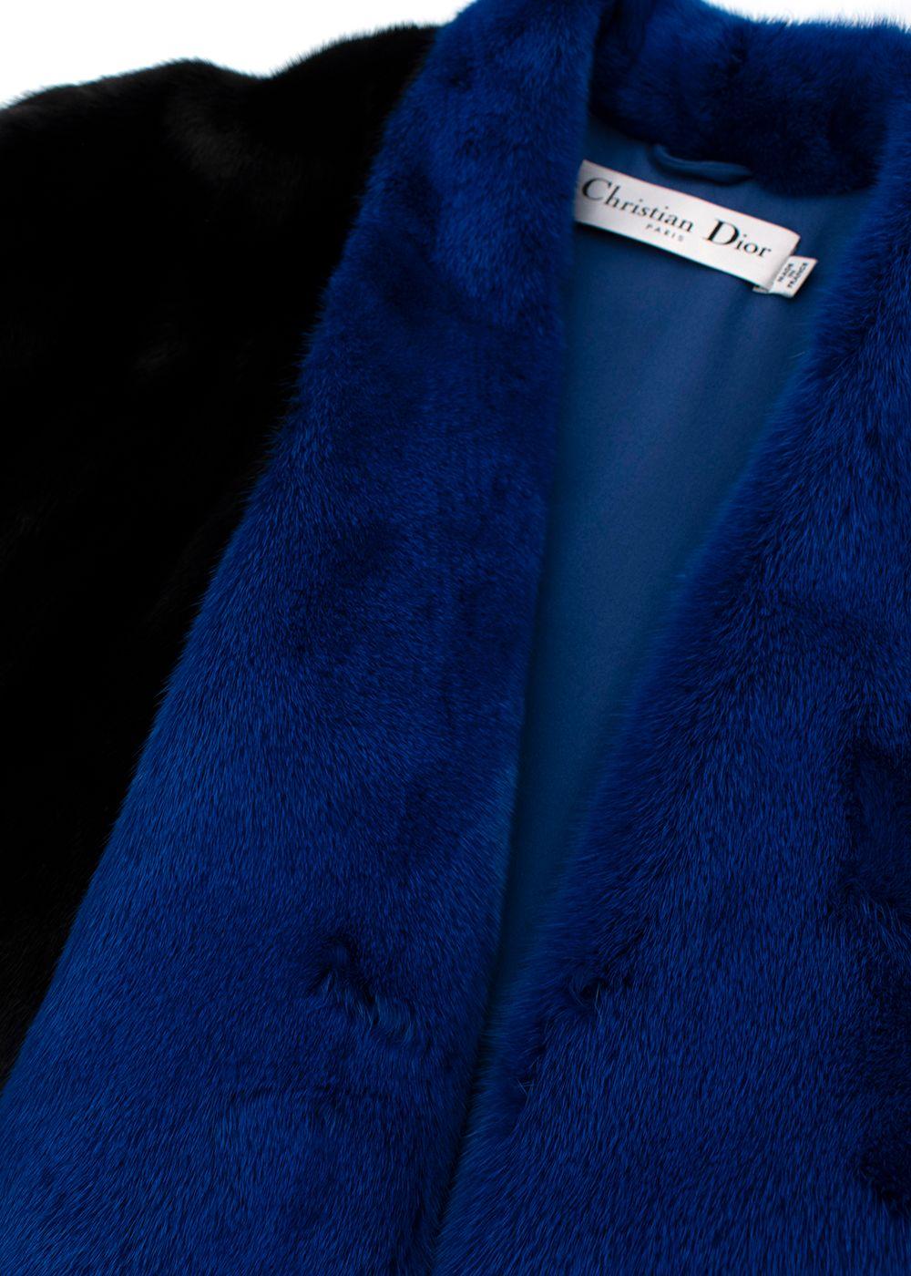 Christian Dior Black & Cobalt Blue Shawl Collar Mink Bolero - US 4 In New Condition For Sale In London, GB