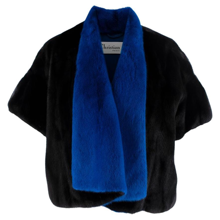 Christian Dior Bolero in visone con collo a scialle in nero e blu cobalto - US 4 in vendita