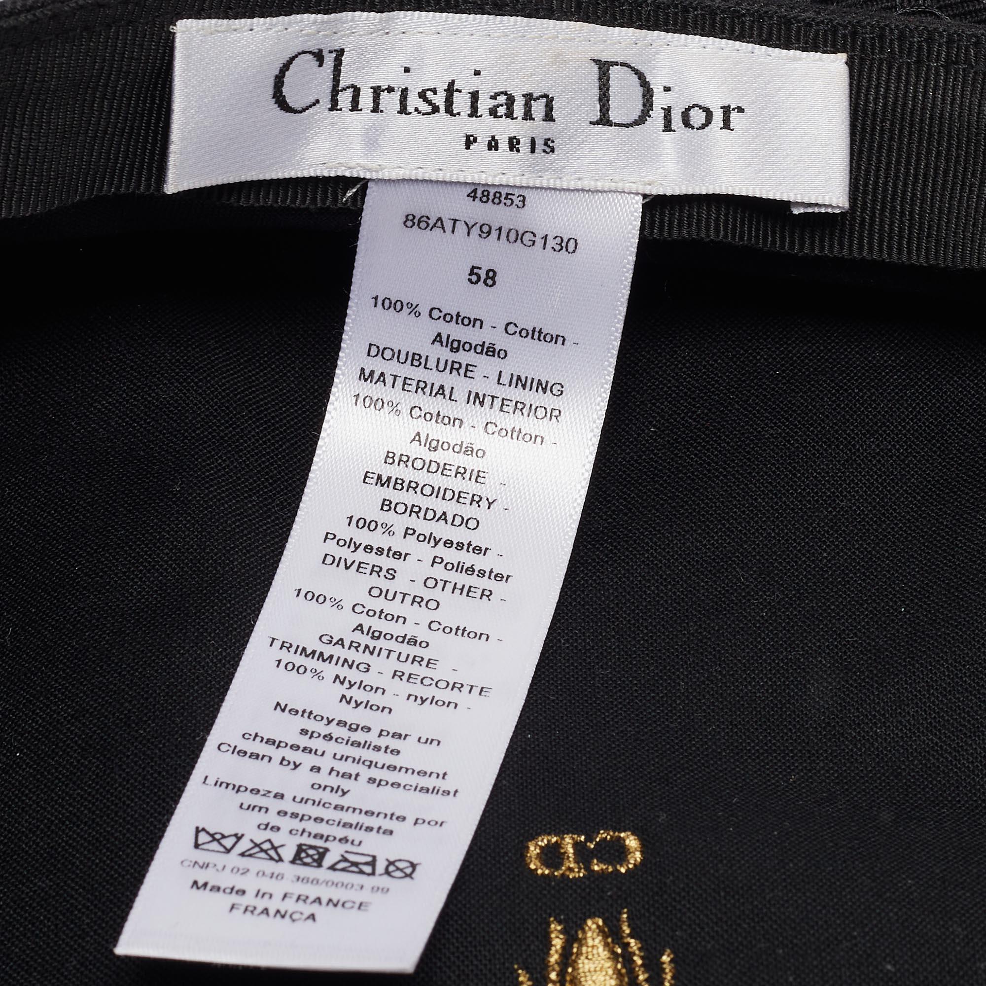 Christian Dior Black Cotton and Mesh Beret Size 58 1