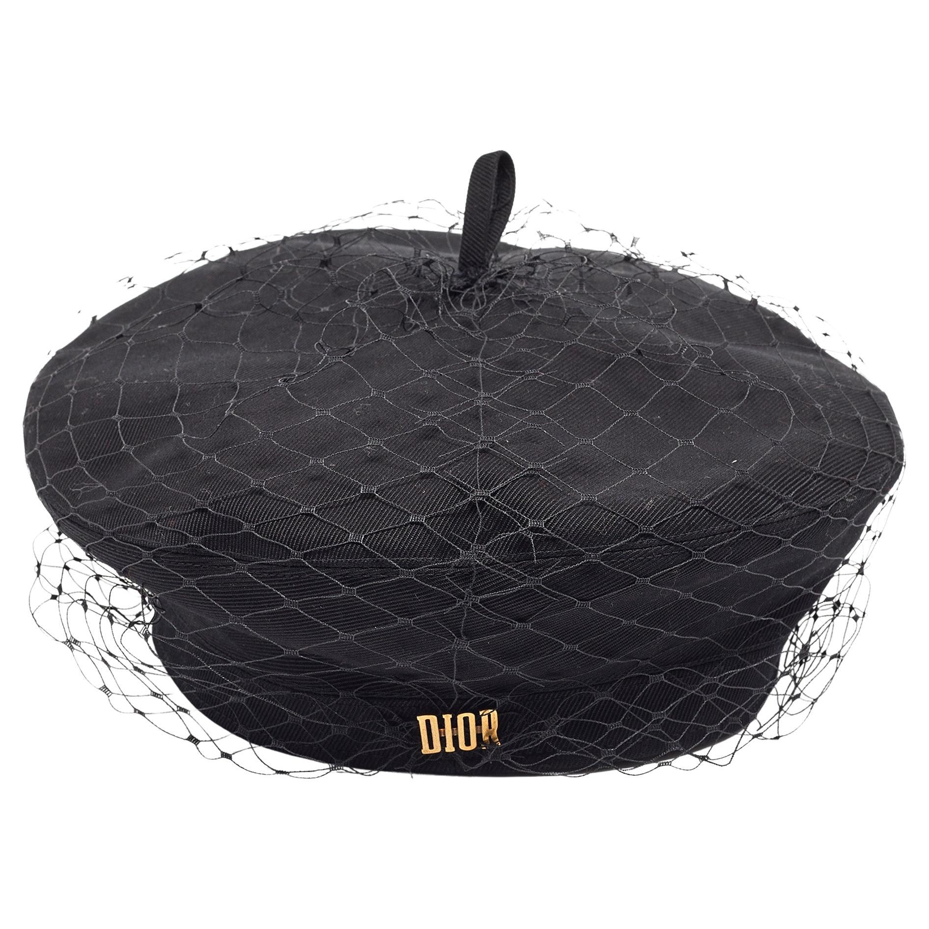 Christian Dior Black Cotton and Mesh Beret Size 58