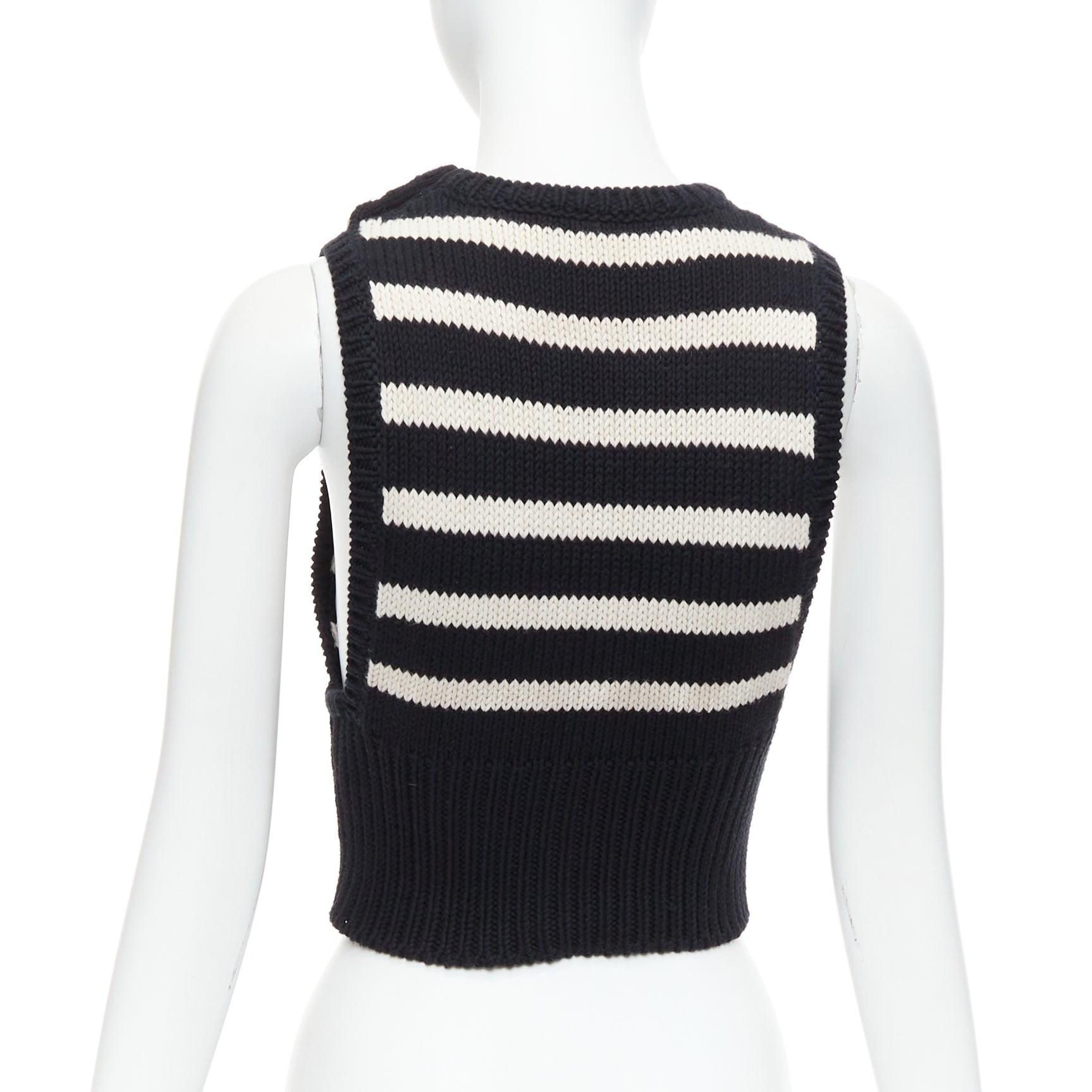 CHRISTIAN DIOR Schwarze gestreifte Weste aus Baumwolle und Kaschmir mit CD-Logo und Knopfleiste FR34 XS im Angebot 1