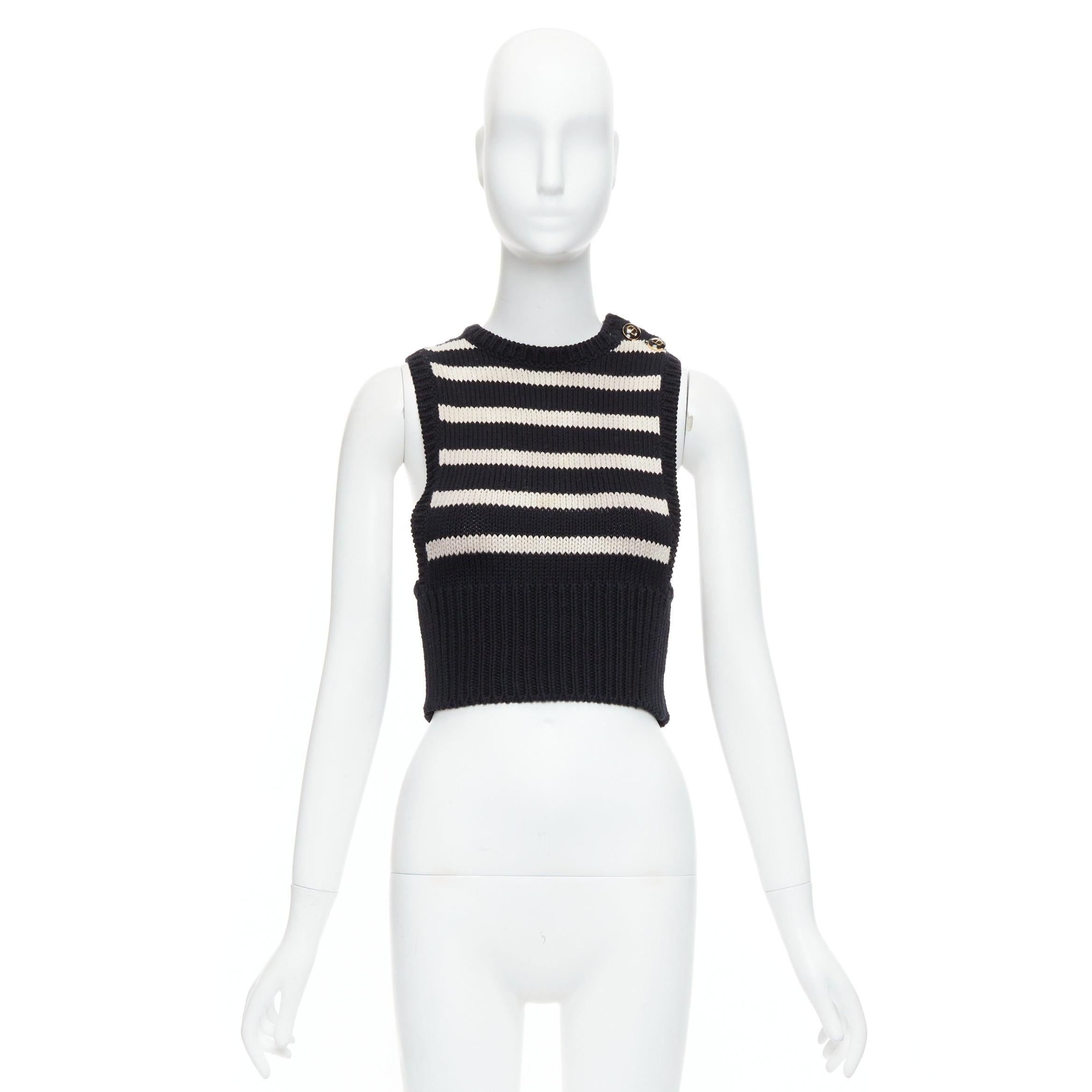 CHRISTIAN DIOR Schwarze gestreifte Weste aus Baumwolle und Kaschmir mit CD-Logo und Knopfleiste FR34 XS im Angebot 5