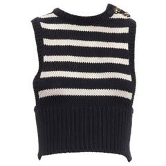 Christian Dior gilet nero in cotone e cashmere a righe con logo CD FR34 XS